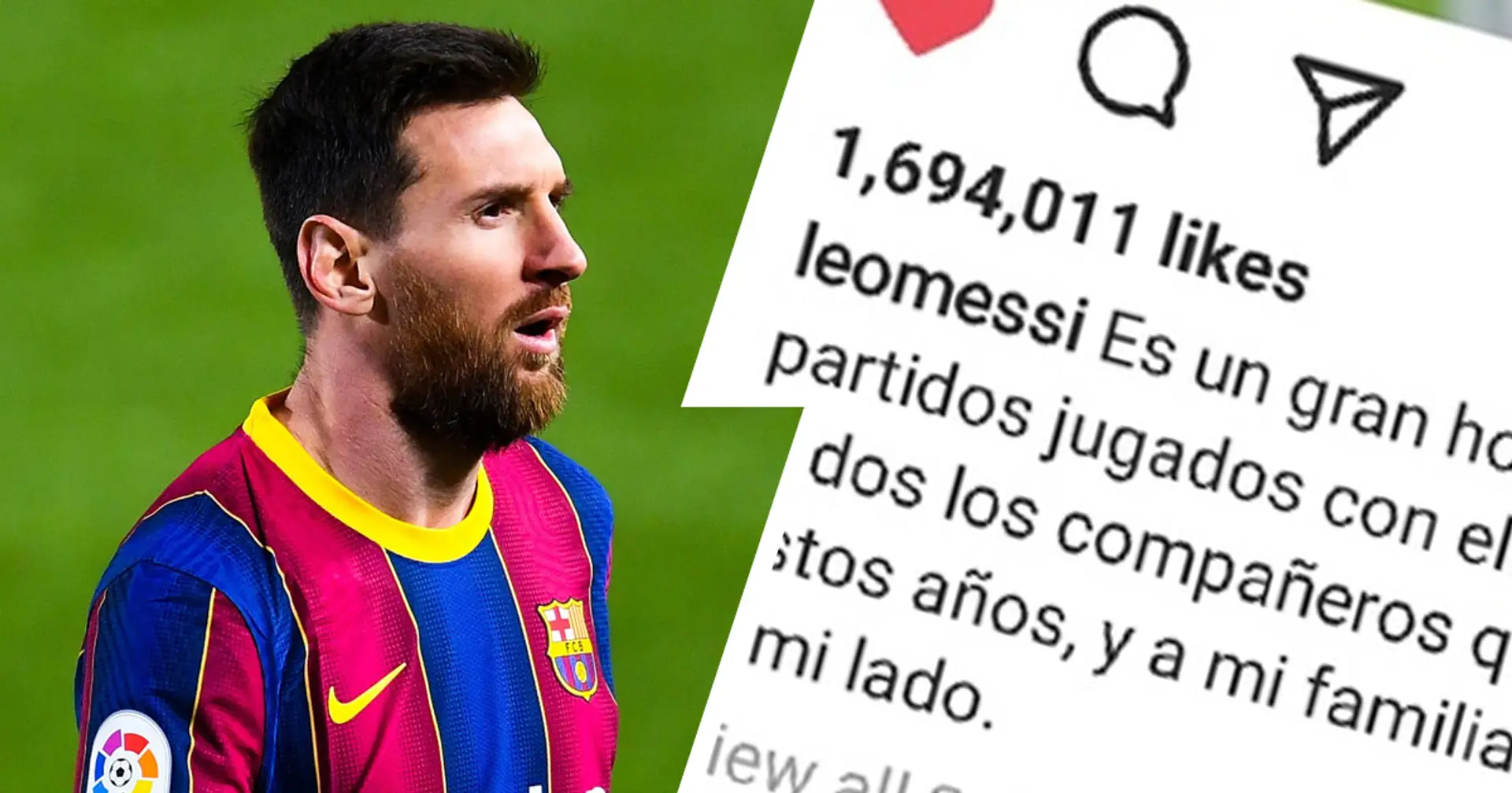 Leo Messi reacts to equalling Xavi's record for most games played for Barcelona