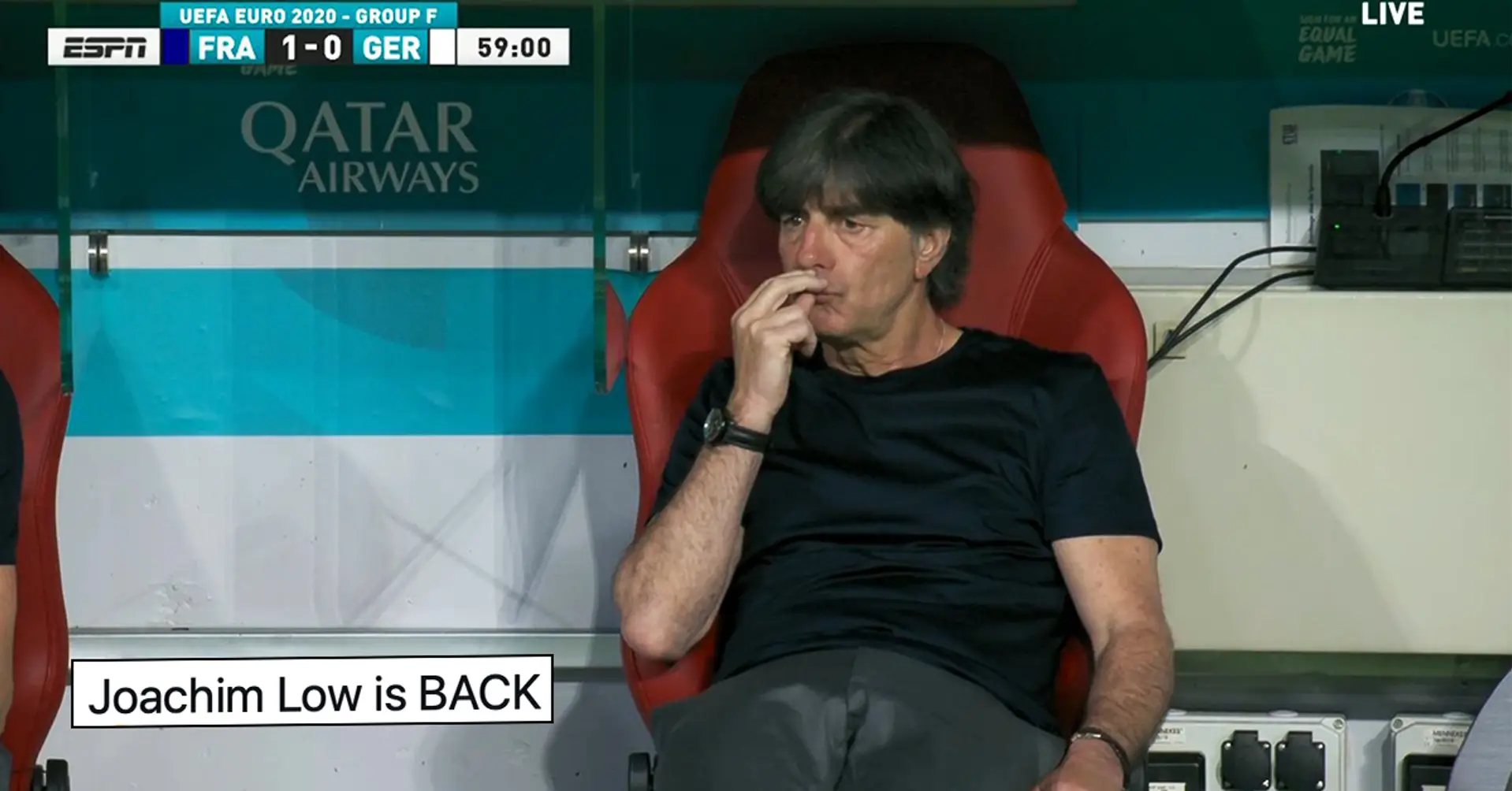 Oh, no. Joachim Low caught on camera sniffing fingers during France–Germany match