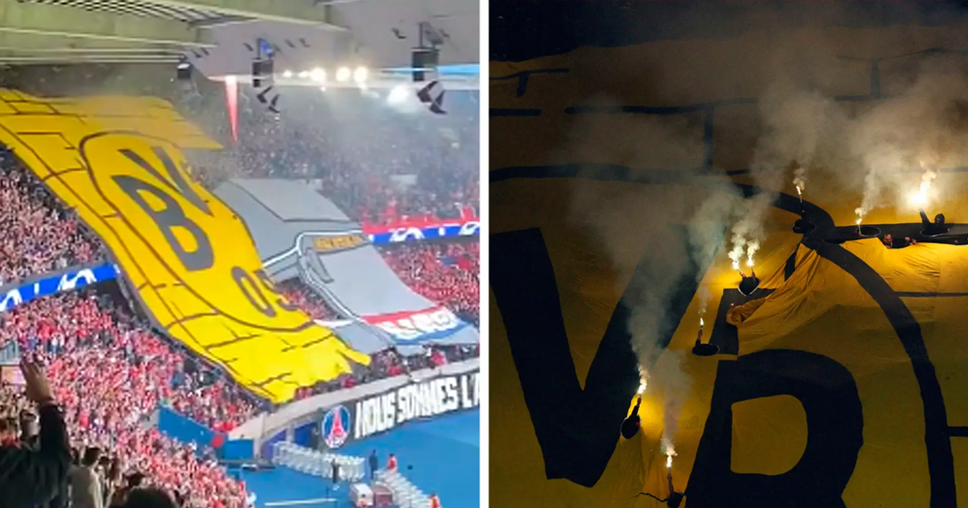 Überhaupt keine Zeichen von Respekt: PSG-Fans zerstören BVB-Logo auf ihrer Fantribüne
