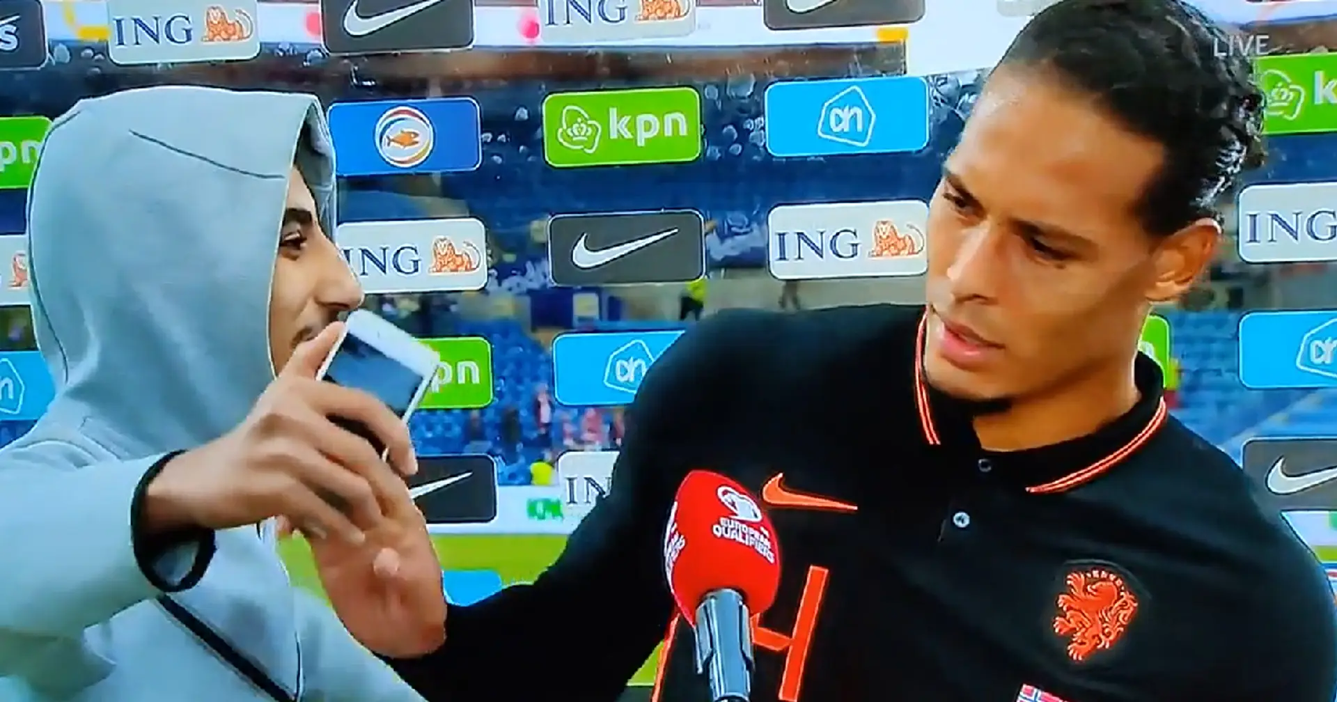 Fan tries to hug VVD during post-match interview for Netherlands, Virg calmly deals with it - spotted