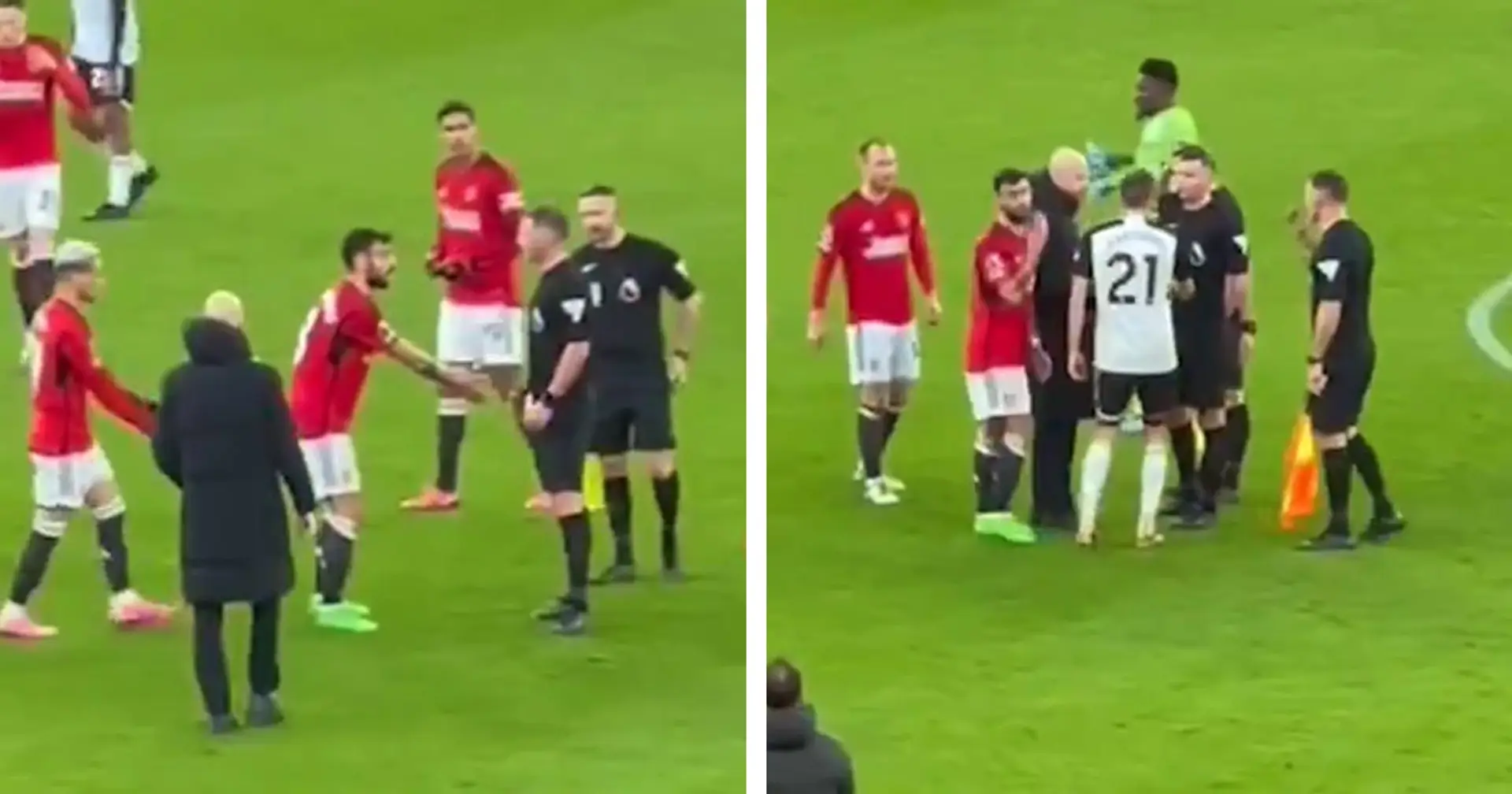 Spotted: Bruno Fernandes fumes at referee Michael Oliver immediately after FT