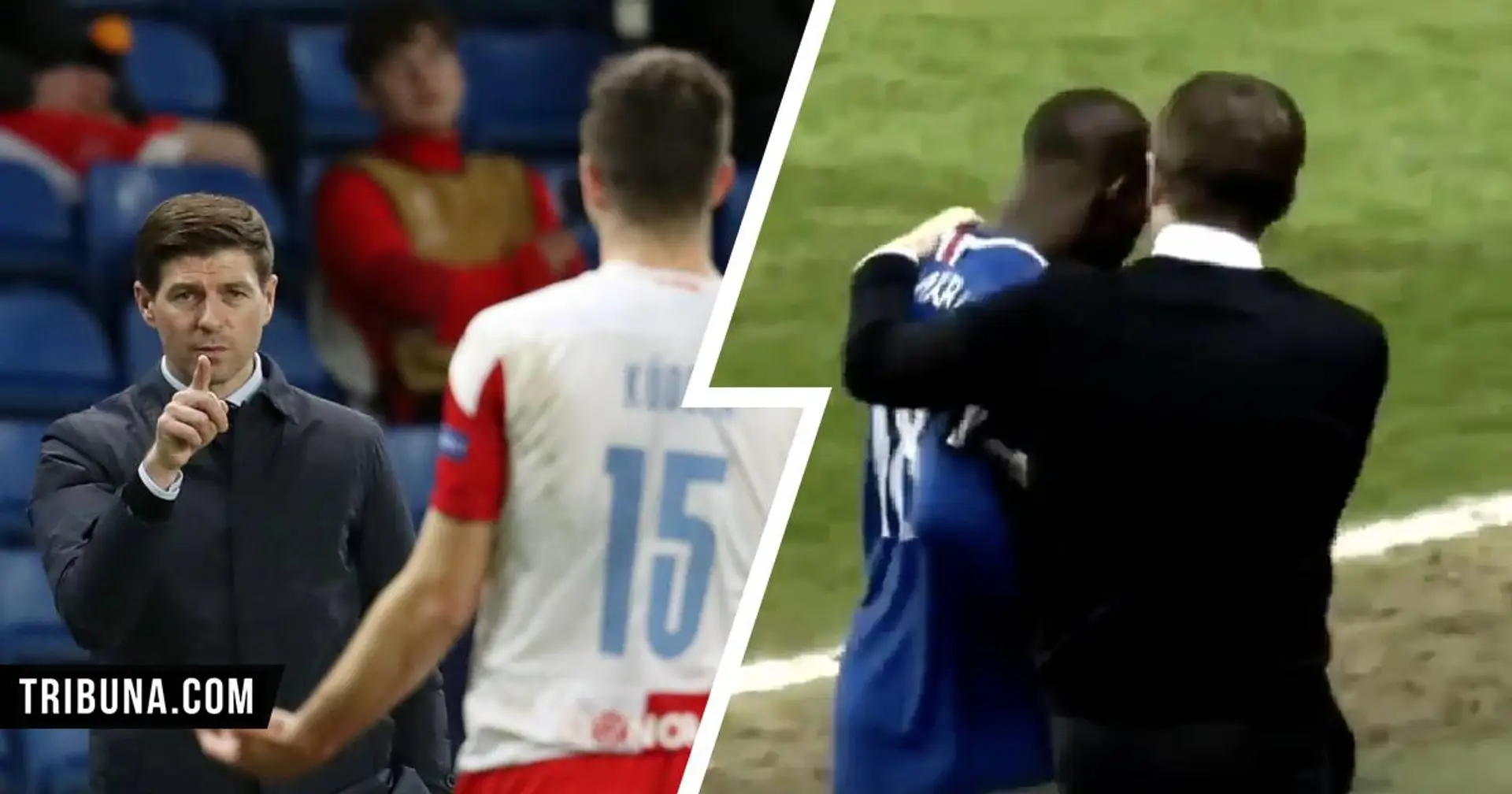 Gerrard beautifully comforts Rangers player Kamara after being subjected to racist abuse in Slavia Prague game