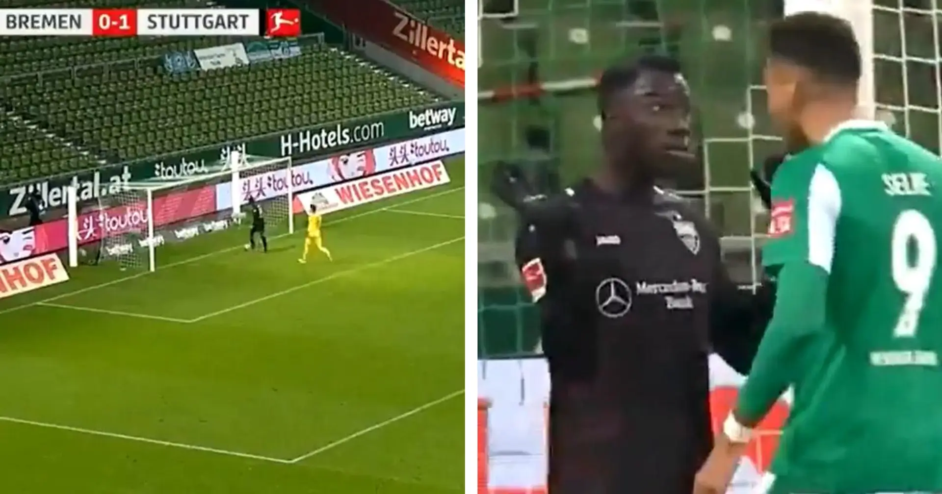 Le joueur de Stuttgart se tient devant un filet vide et fait chier toute l'équipe du Werder