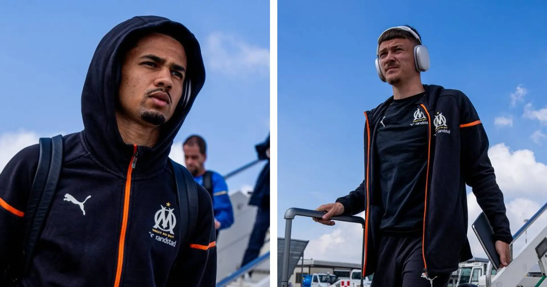 6 photos alors que le les joueurs de l'OM sont arrivés à Bergame pour la demi finale retour d'Europa League