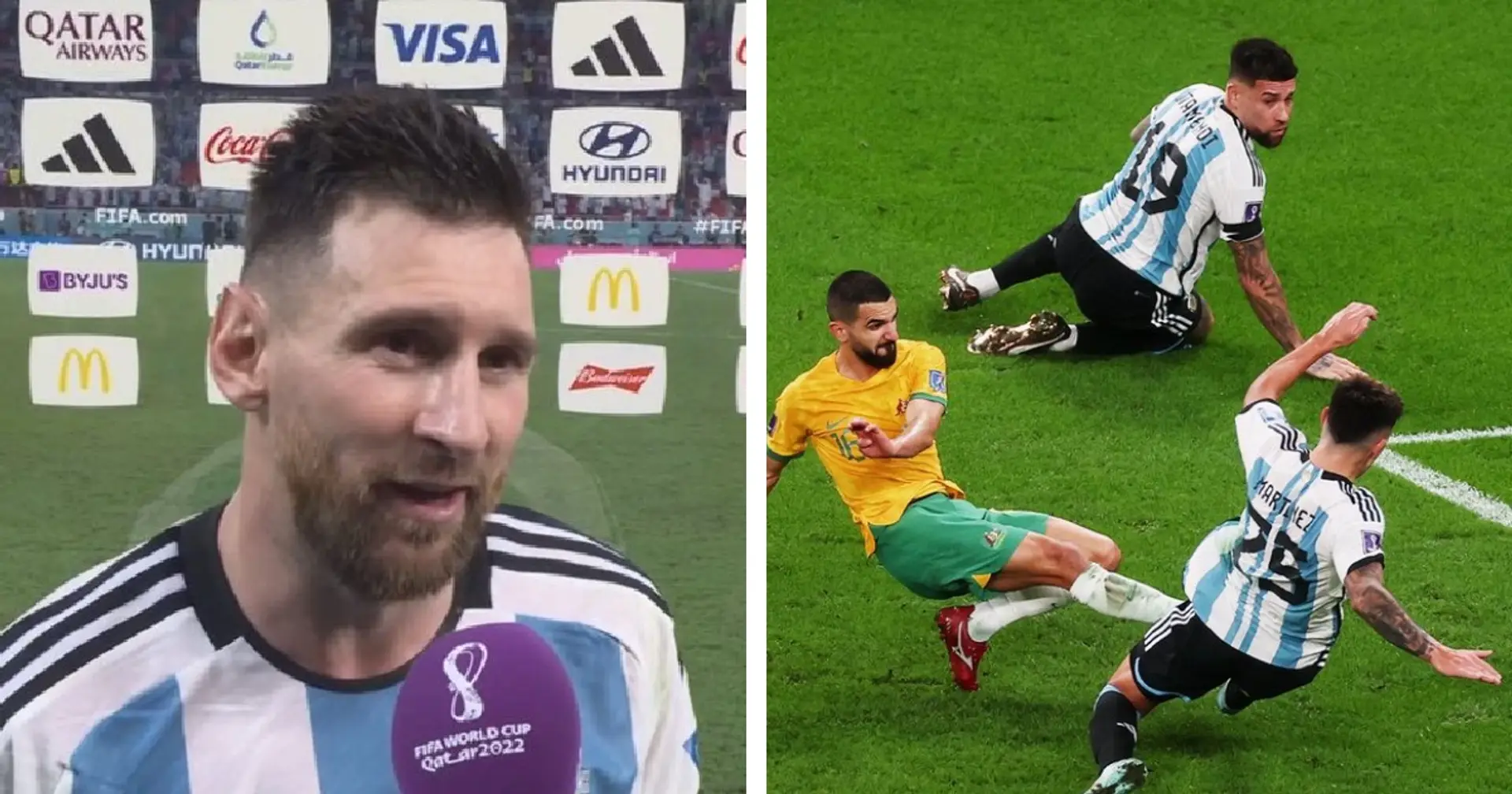 Messi reacts to Lisandro Martinez's tackle vs Australia 