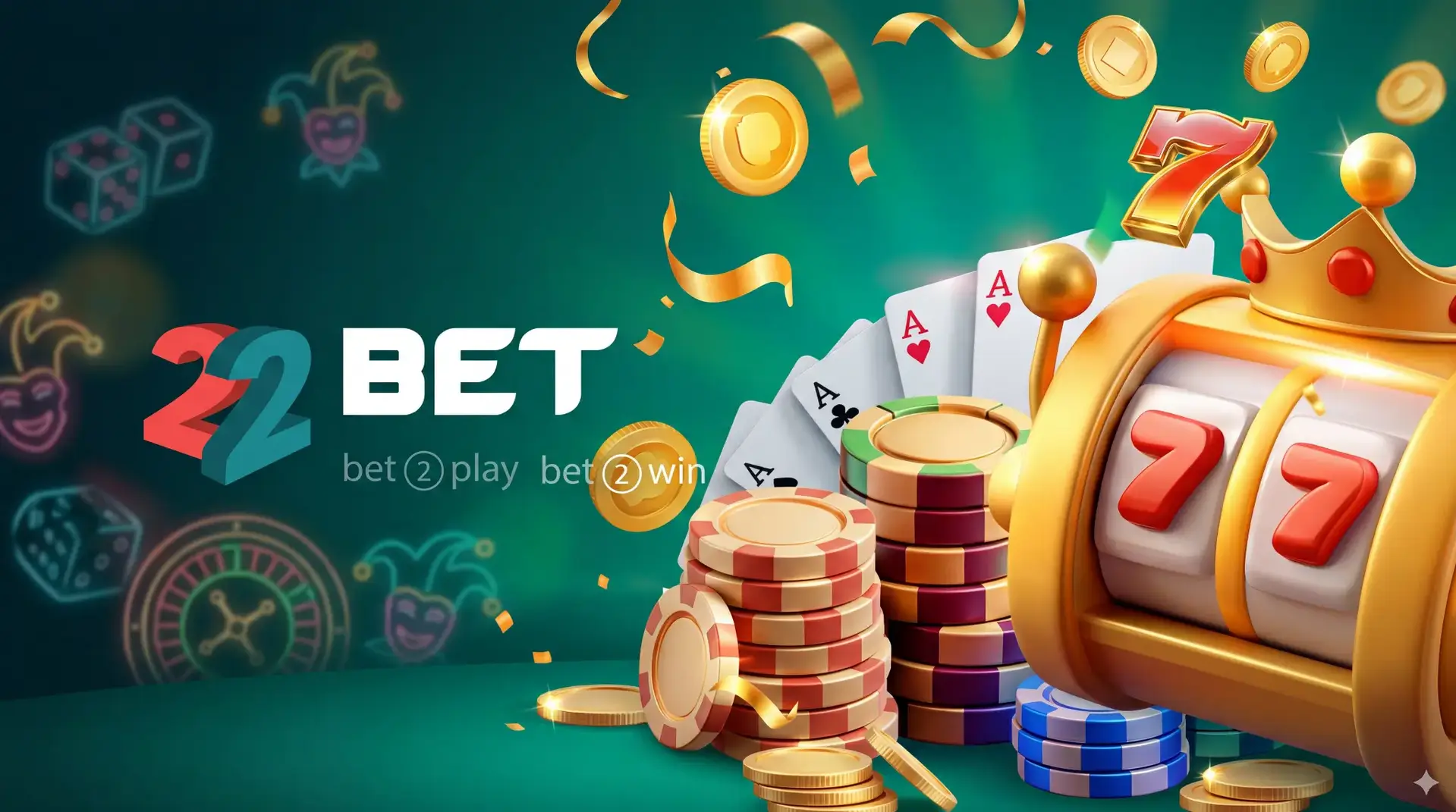 Screenshot der 22Bet Casino Bonusseite mit Überblick über verschiedene Angebote