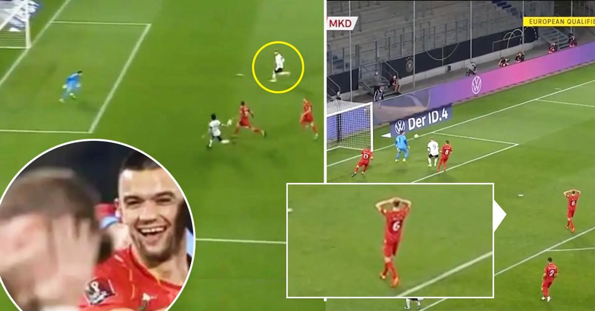 La reazione del giocatore della Macedonia all'incredibile errore di Timo Werner è stata ripresa dalle telecamere