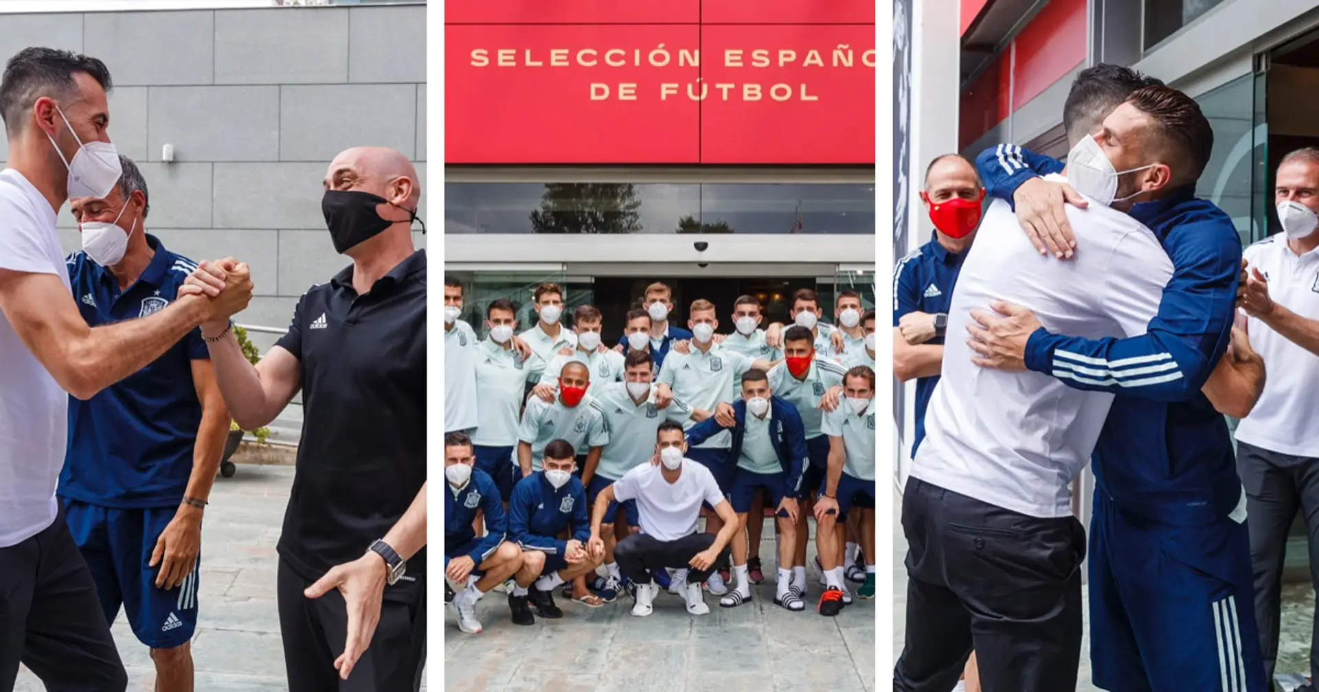 Heartwarming scenes as whole Spain squad welcomes Sergio Busquets back after Covid absence