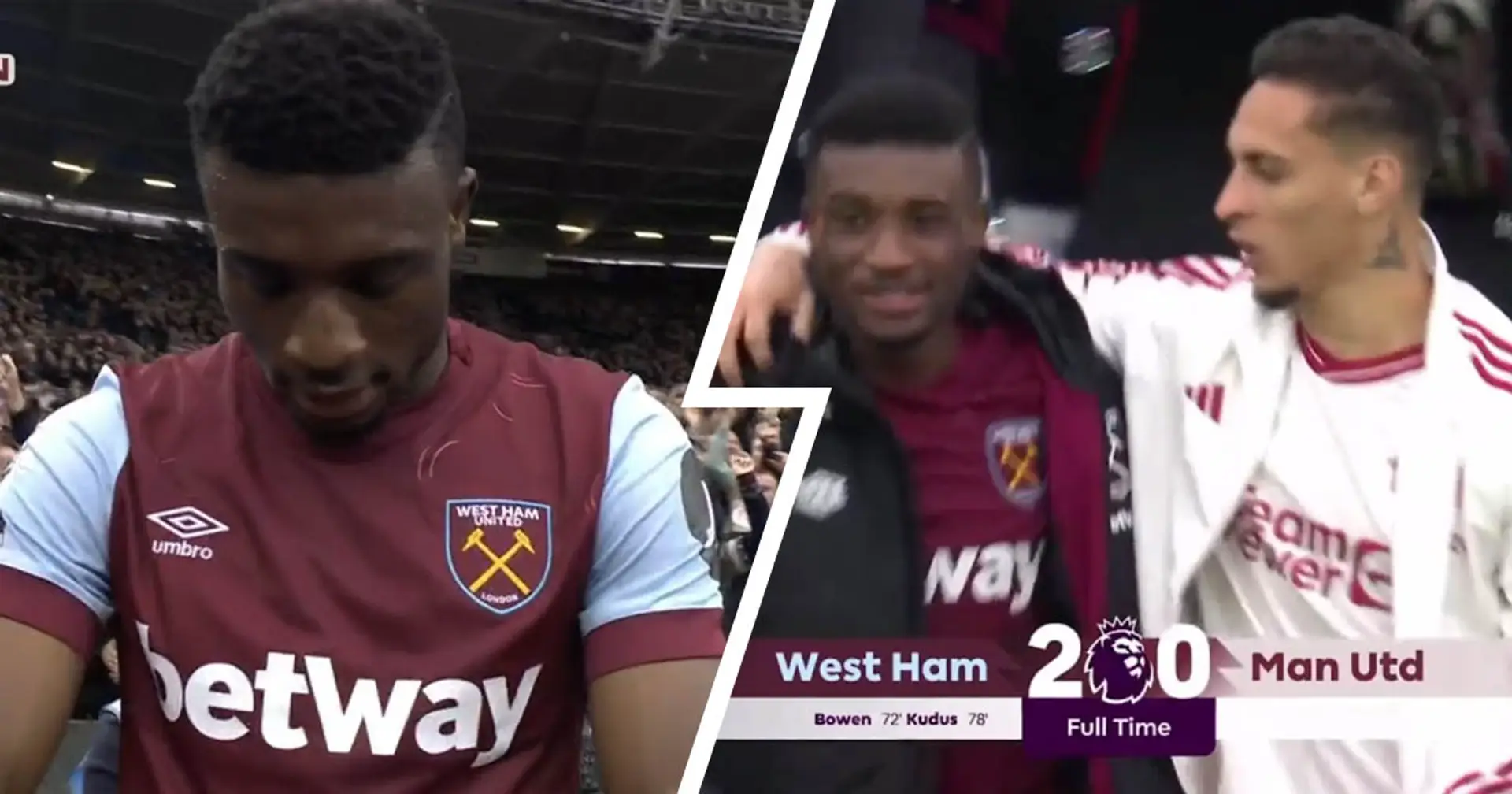 Caught on camera: Antony shares warm embrace with West Ham star Kudus after loss