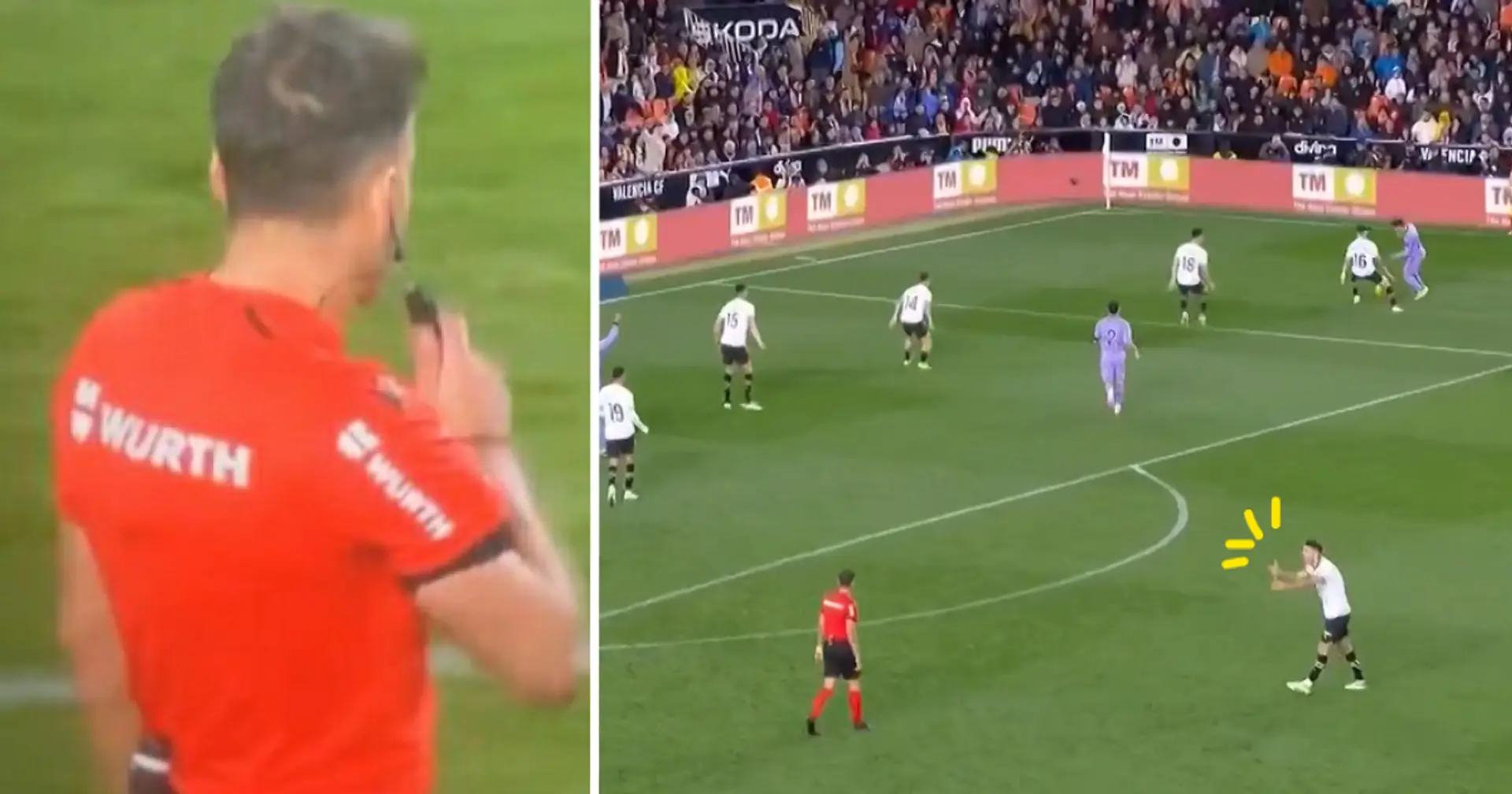Visto: el jugador del Valencia presiona al árbitro para que pite el final y frene al Real Madrid