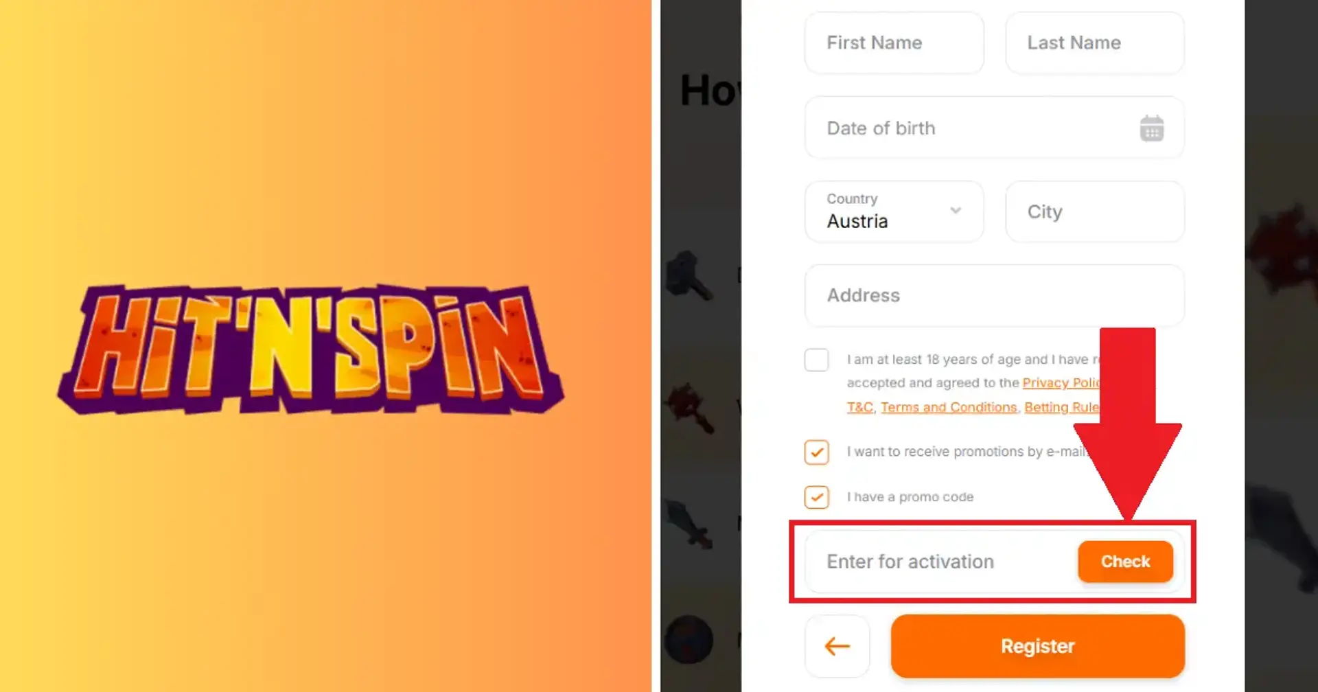 Screenshot der Hitnspin Casino App Benutzeroberfläche auf einem Smartphone