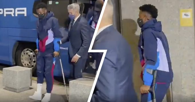 Ansu Fati seen arriving at airport on crutches after Celta game