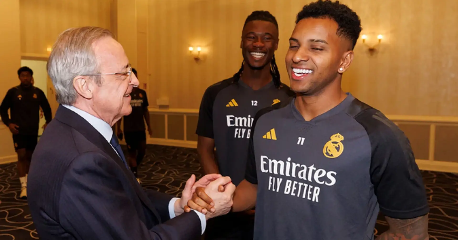 10+ pics as president Florentino storms Real Madrid hotel in Munich to encourage players