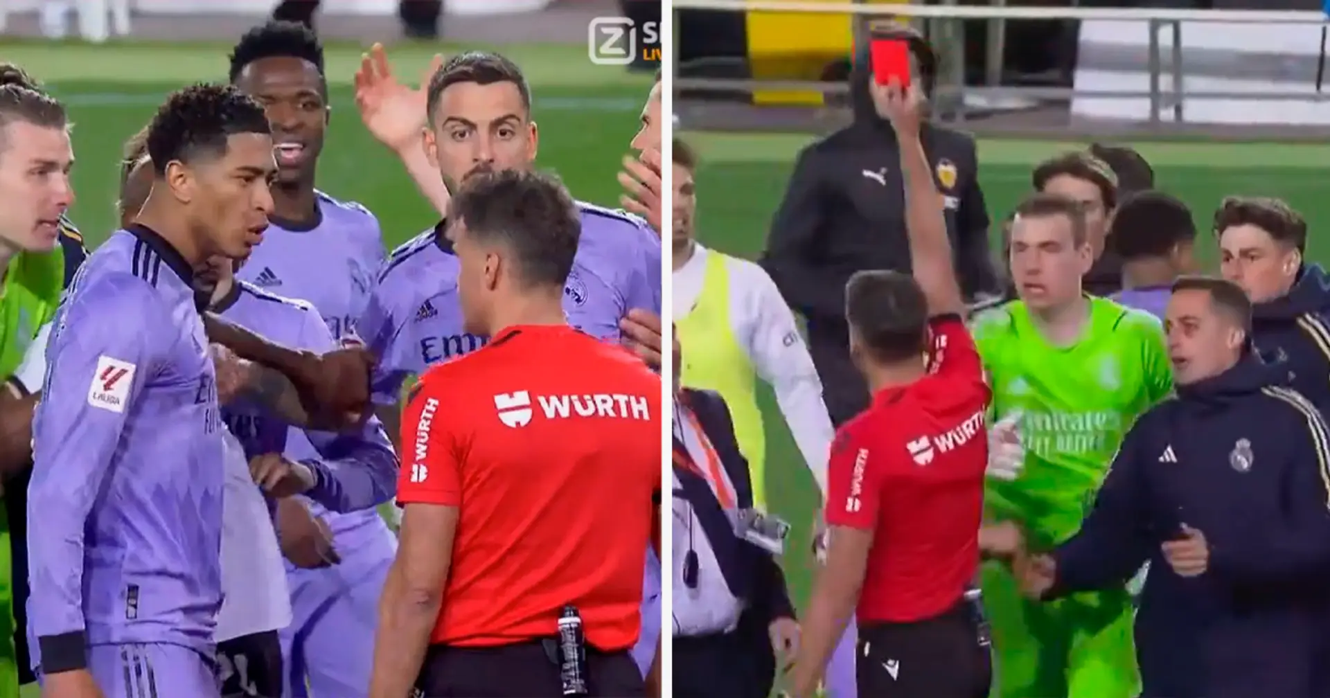 Cómo reaccionó Jude Bellingham al recibir la tarjeta roja después de que le anularan el gol de victoria vs Valencia: visto