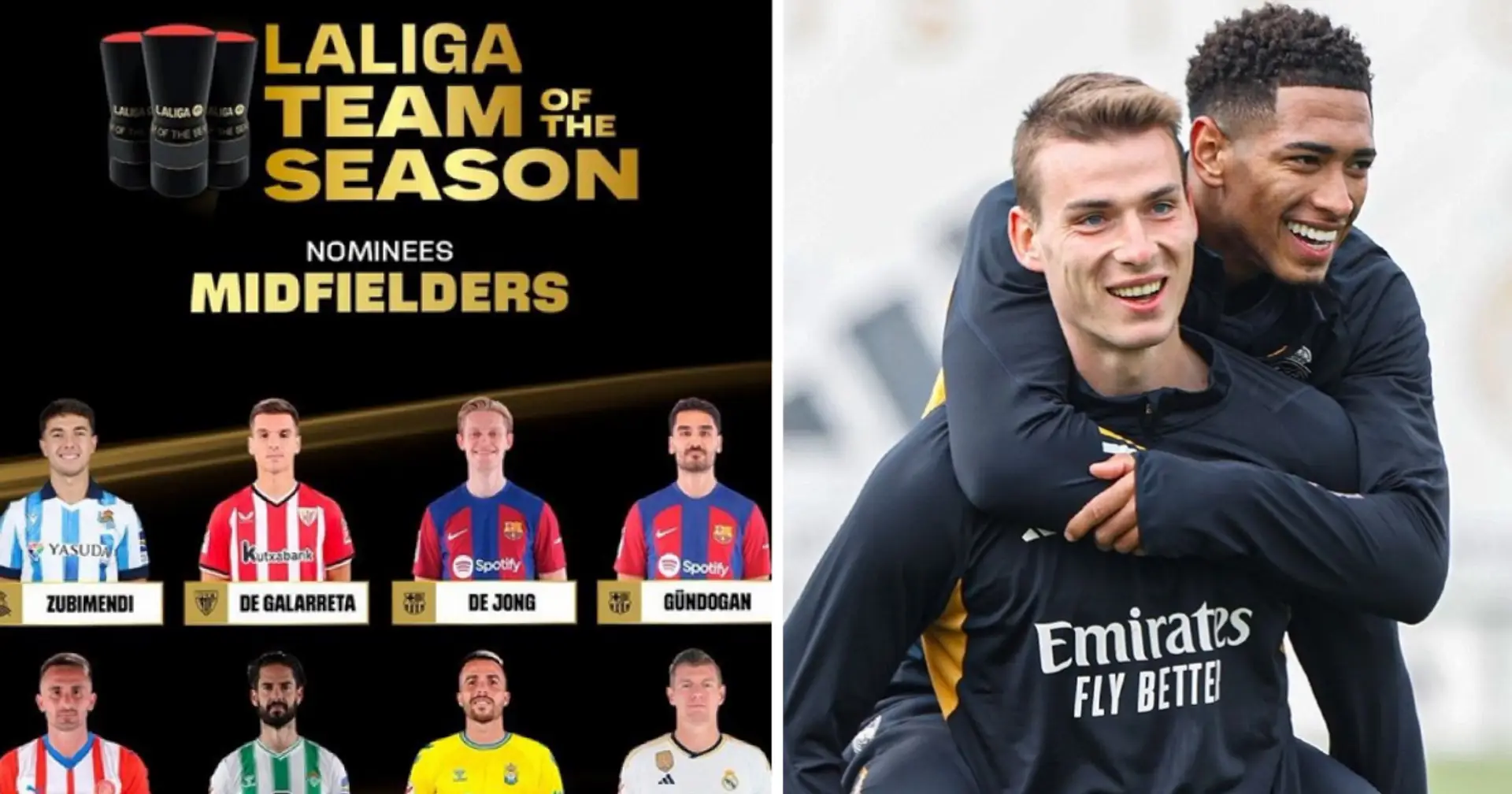 8 jugadores del Real Madrid nominados al Equipo de la Temporada de La Liga: Lunin y Bellingham presentes