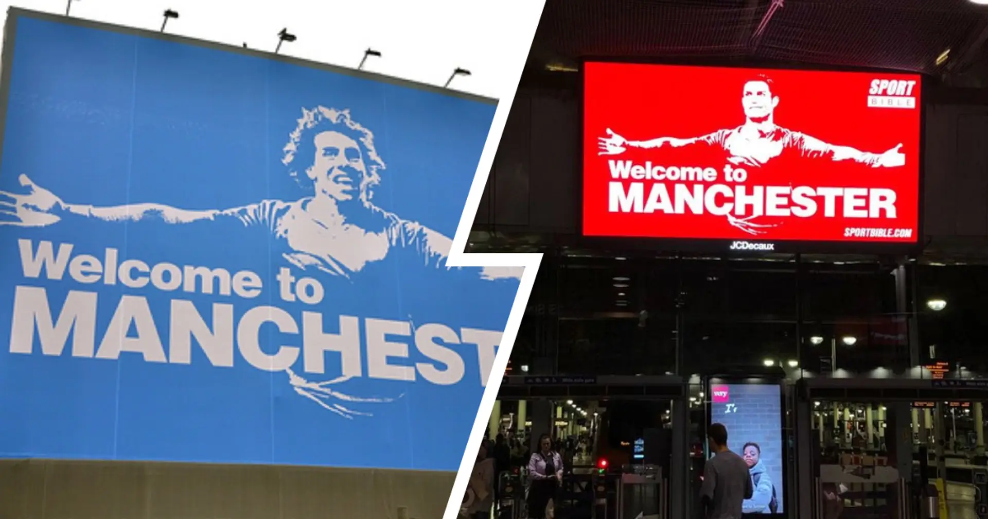 Carlos Tevez style 'Welcome to Manchester' billboard spotted as Man City miss out on Ronaldo