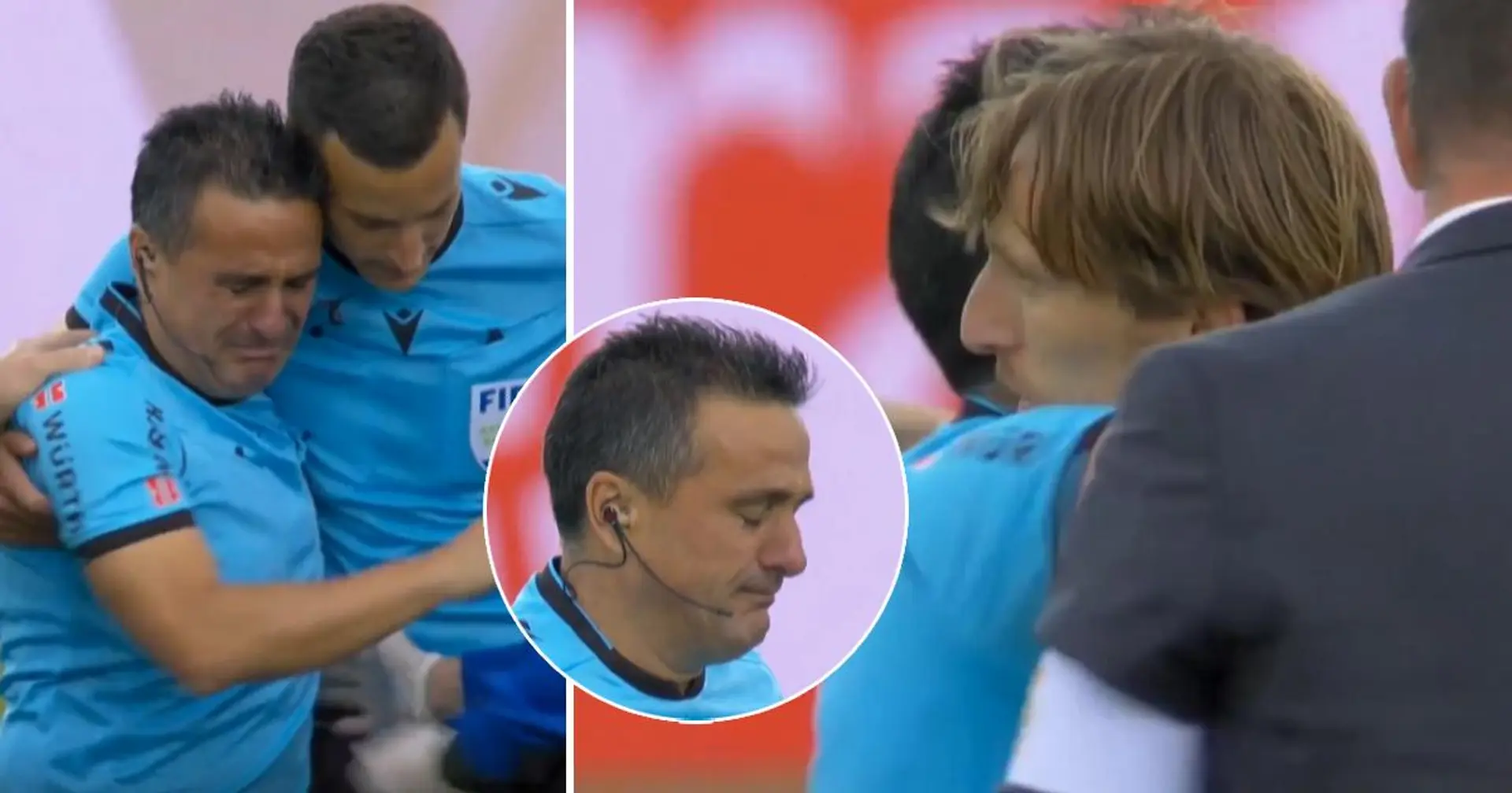 Il guardalinee scoppia in lacrime dopo la vittoria del Real Madrid - Luka Modric lo conforta