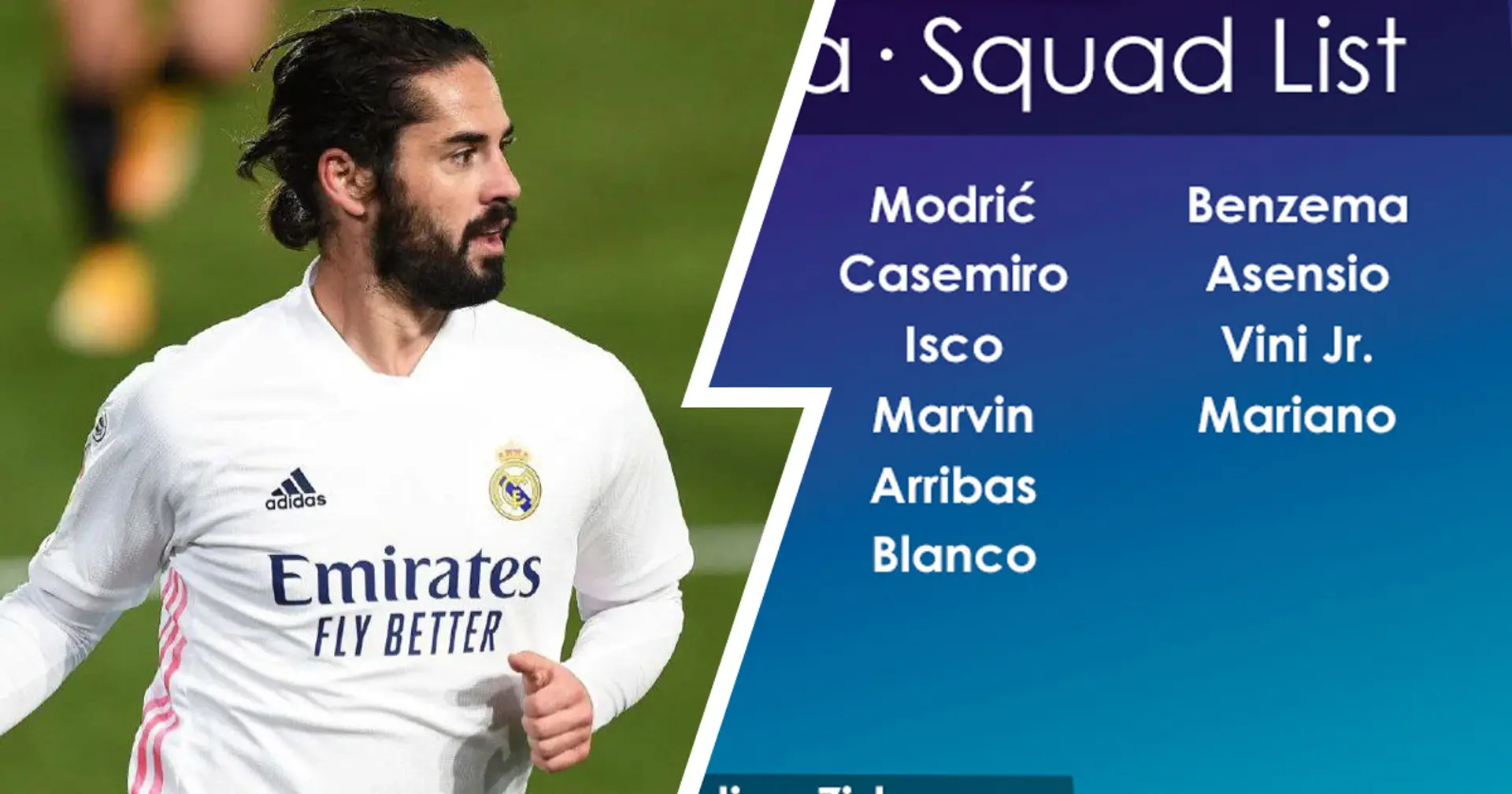 OFFICIAL: Isco back as Real Madrid reveal 19-man squad for Getafe clash