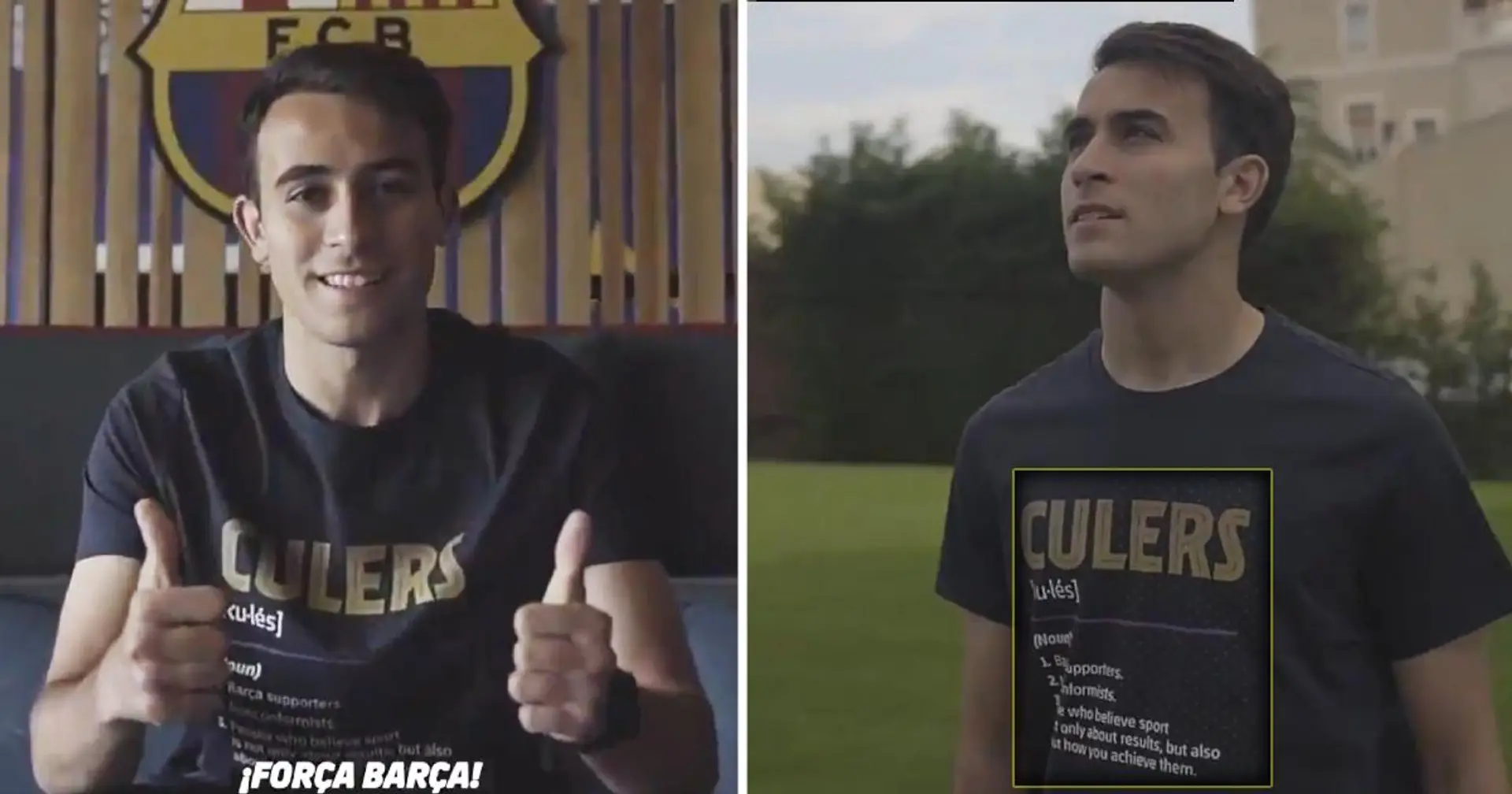 Eric Garcia porte un maillot avec la définition de Culers pour sa vidéo d'annonce au Barca