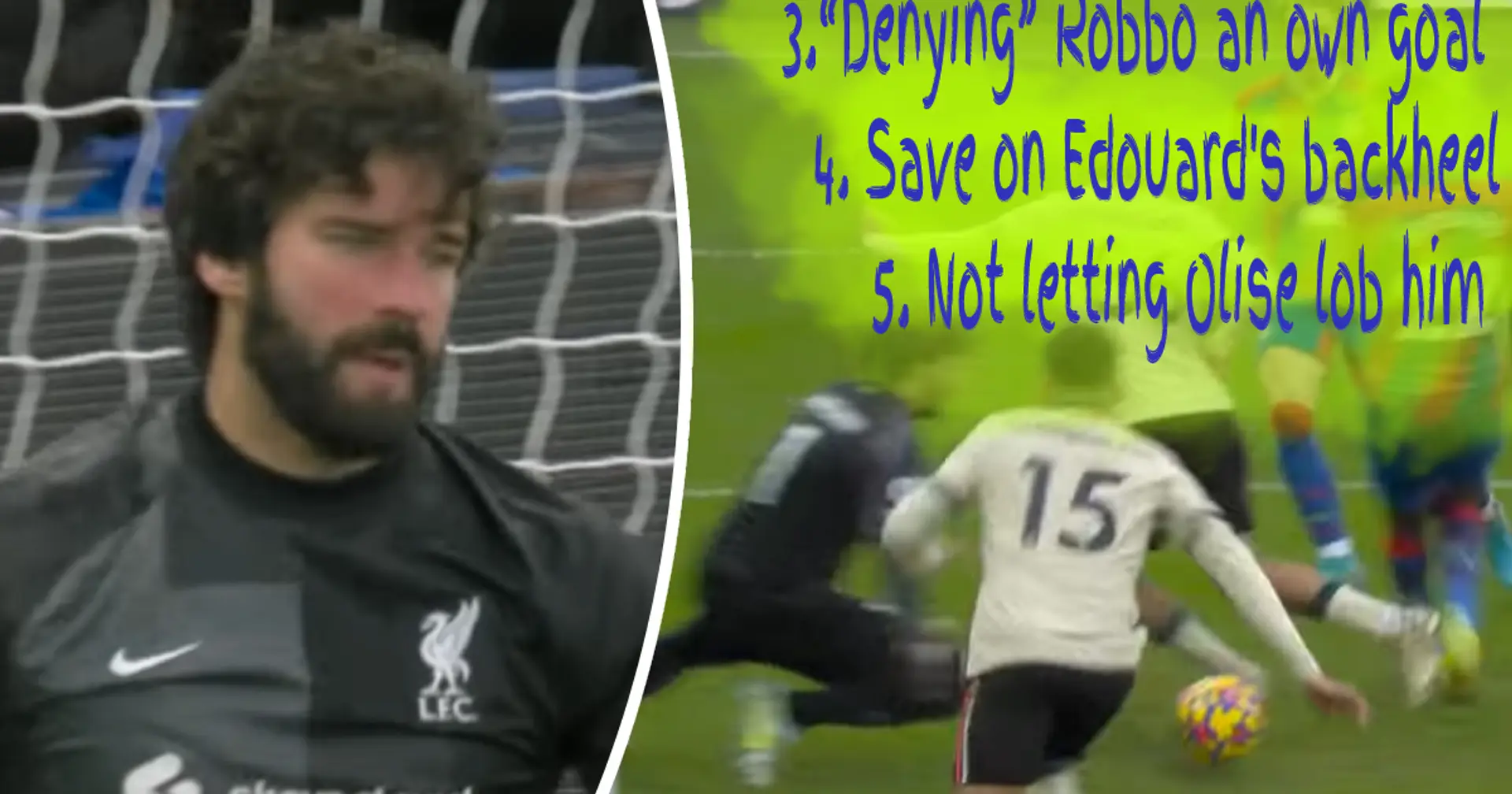 5 biggest Alisson's saves in Palace win
