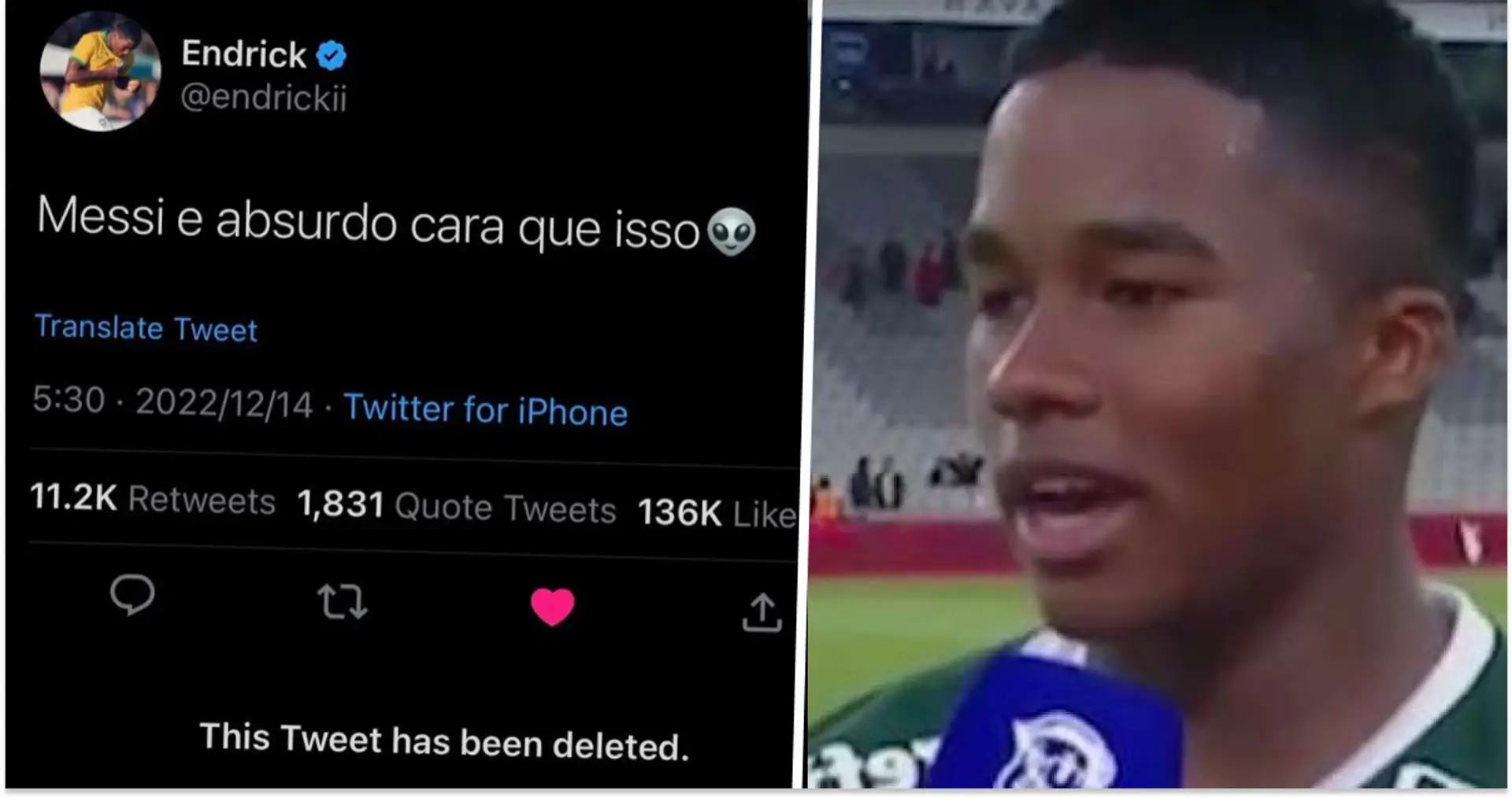 Endrick, cible de Madrid, victime d'intimidation sur Twitter à cause d'un tweet concernant Leo Messi, il était contraint de le supprimer