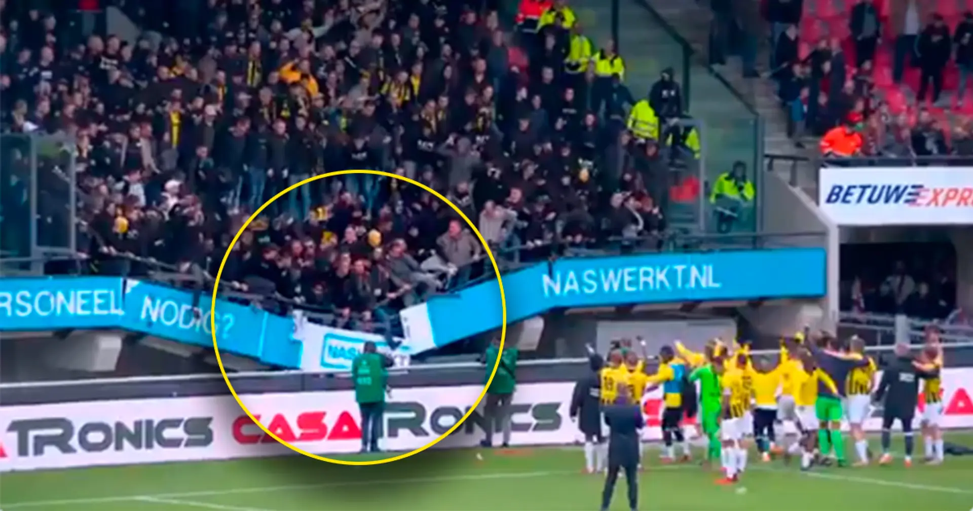 Schrecksekunde: Tribüne stürzt, indem Vitesse-Fans den Sieg mit den Spielern feiern