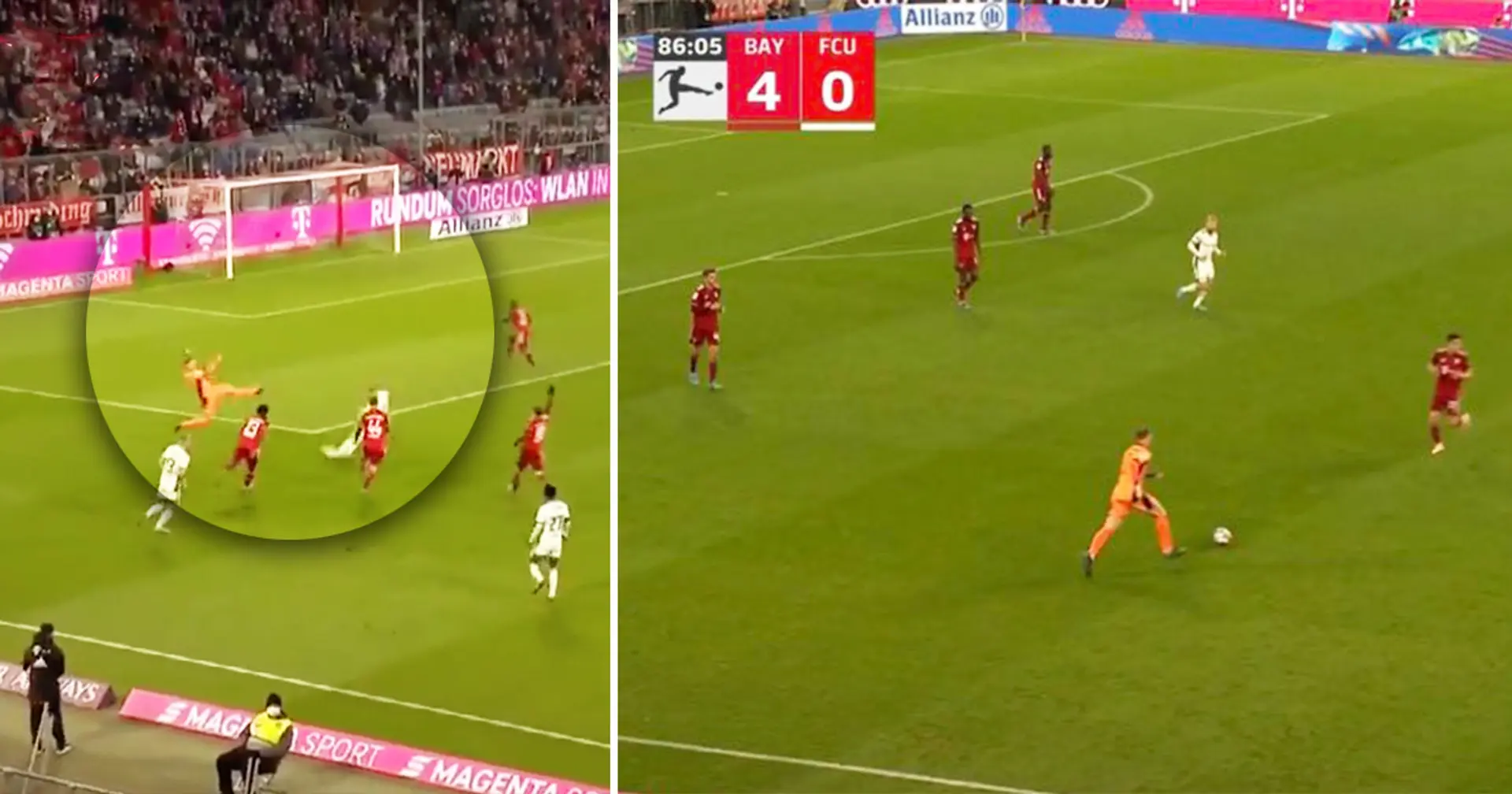 Manuel Neuer plays as a defensive midfielder in Bundesliga game vs Union Berlin, makes a crazy save