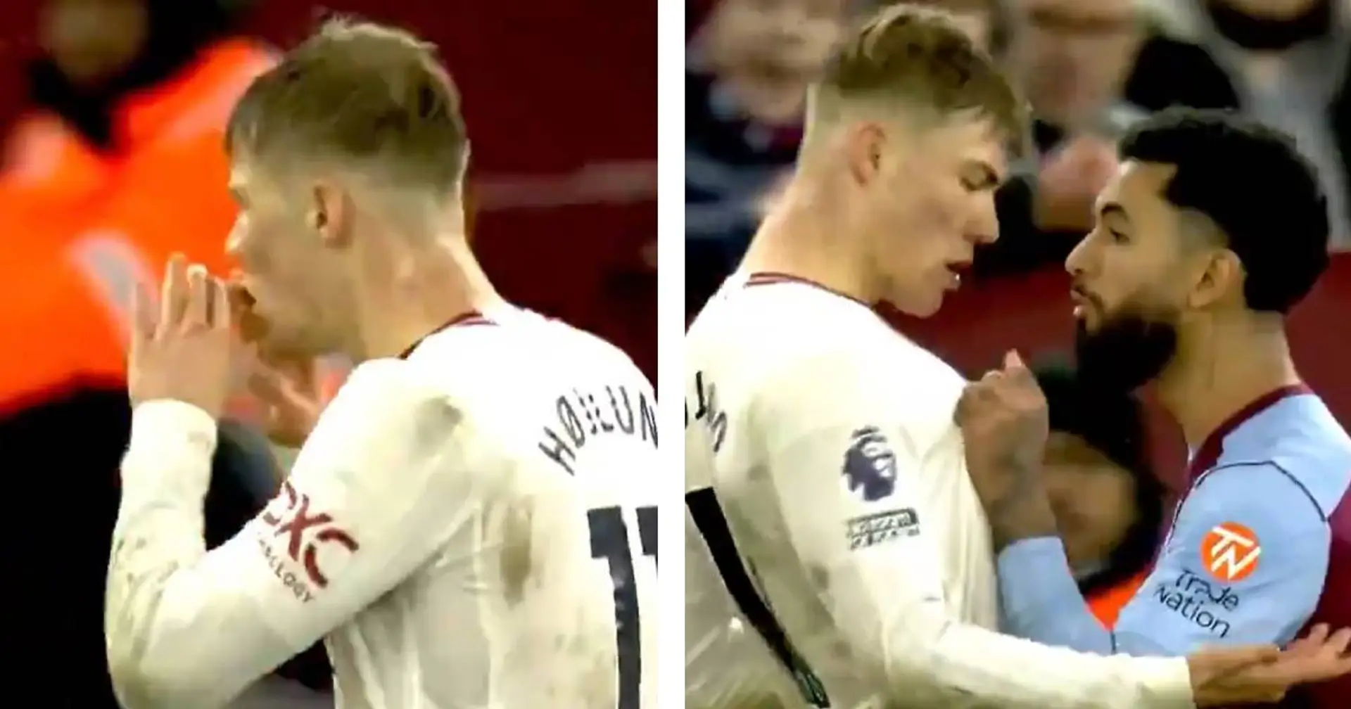 Rasmus Hojlund clashes with Douglas Luiz after shushing boos from Aston Villa fans