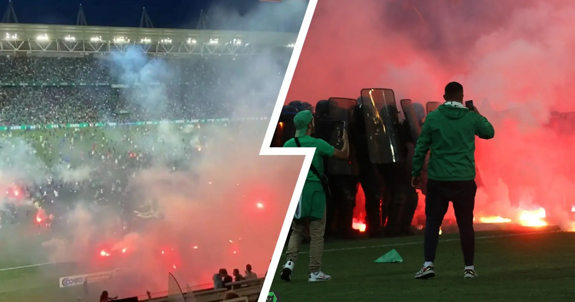 Saint-Etienne fans attack their own players with flares and explosives after being relegated