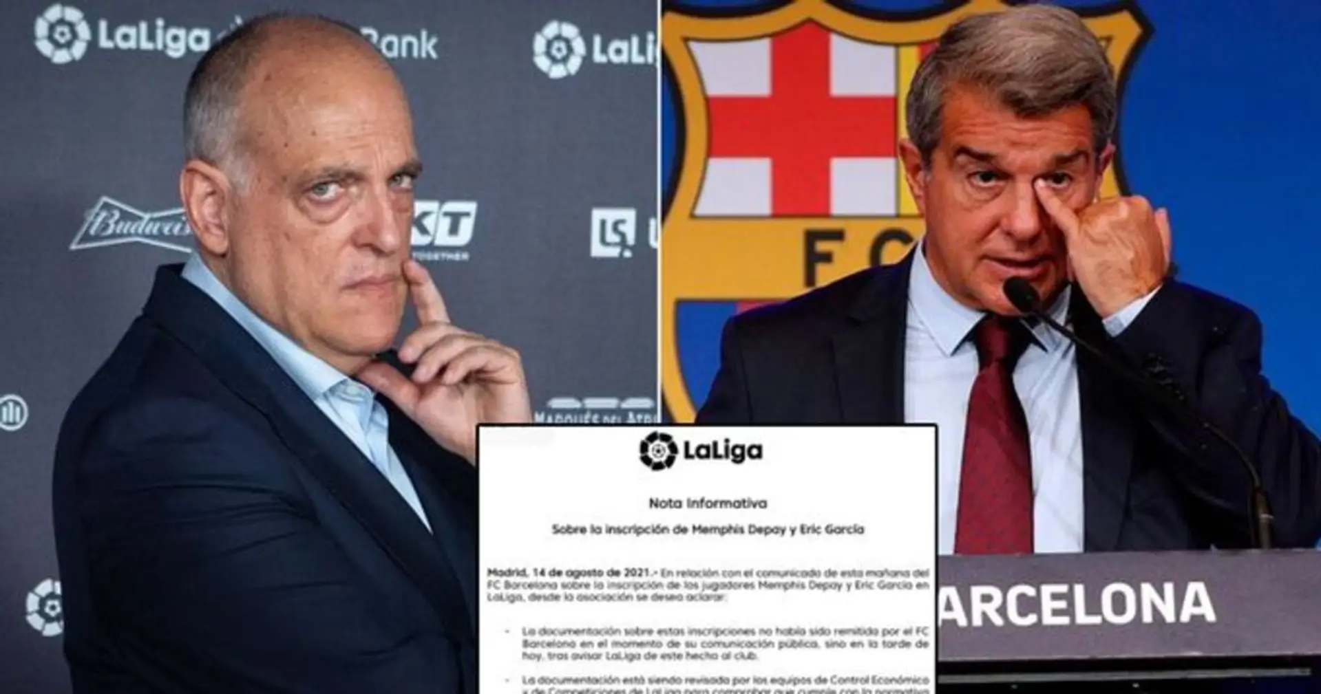 ÚLTIMA HORA: LaLiga publica un comunicado que afirma que el Barça aún no ha inscrito a Depay y García