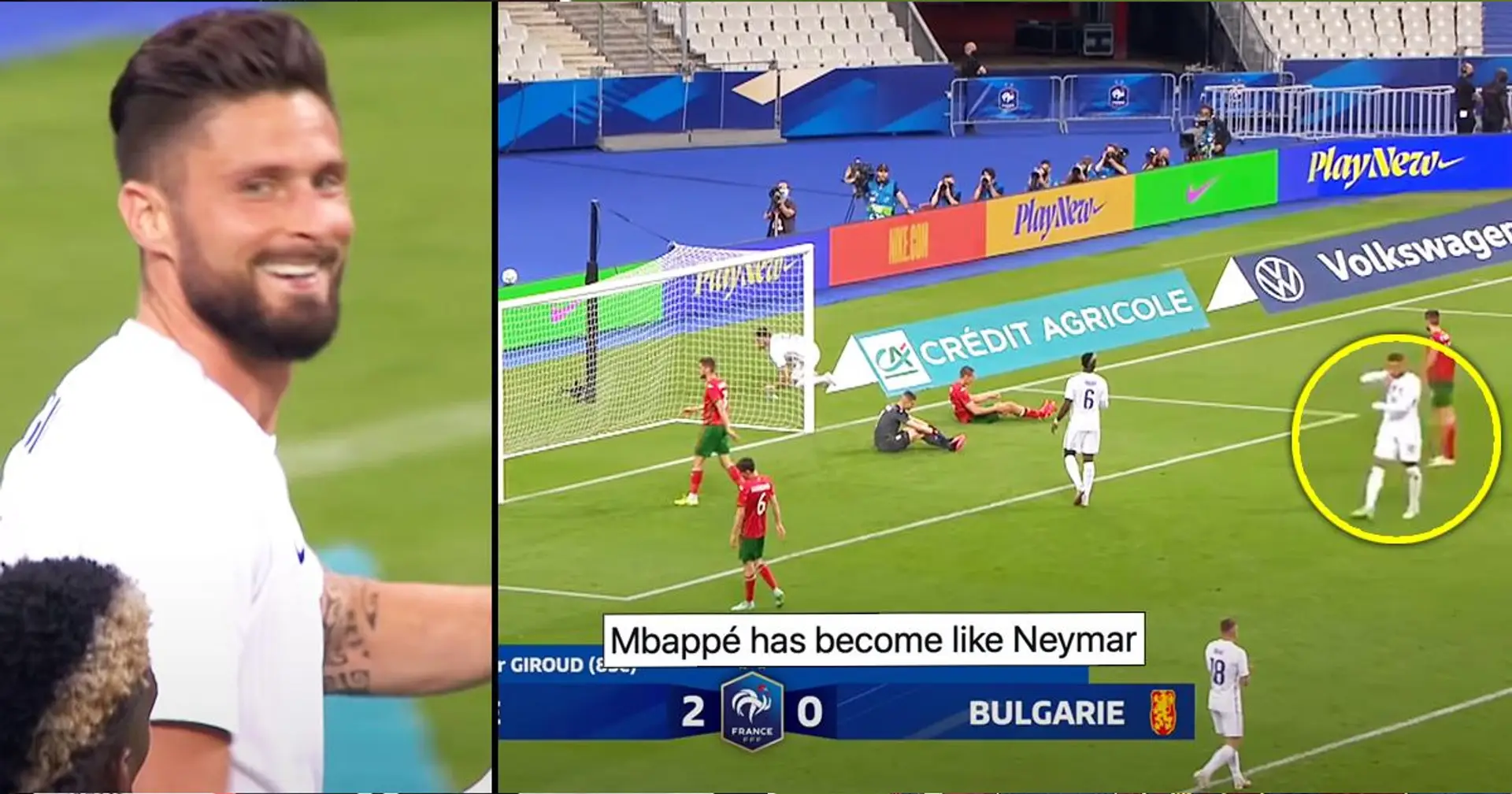 'Se volvió como Neymar'. Kylian Mbappé criticado por su reacción en el gol de Olivier Giroud