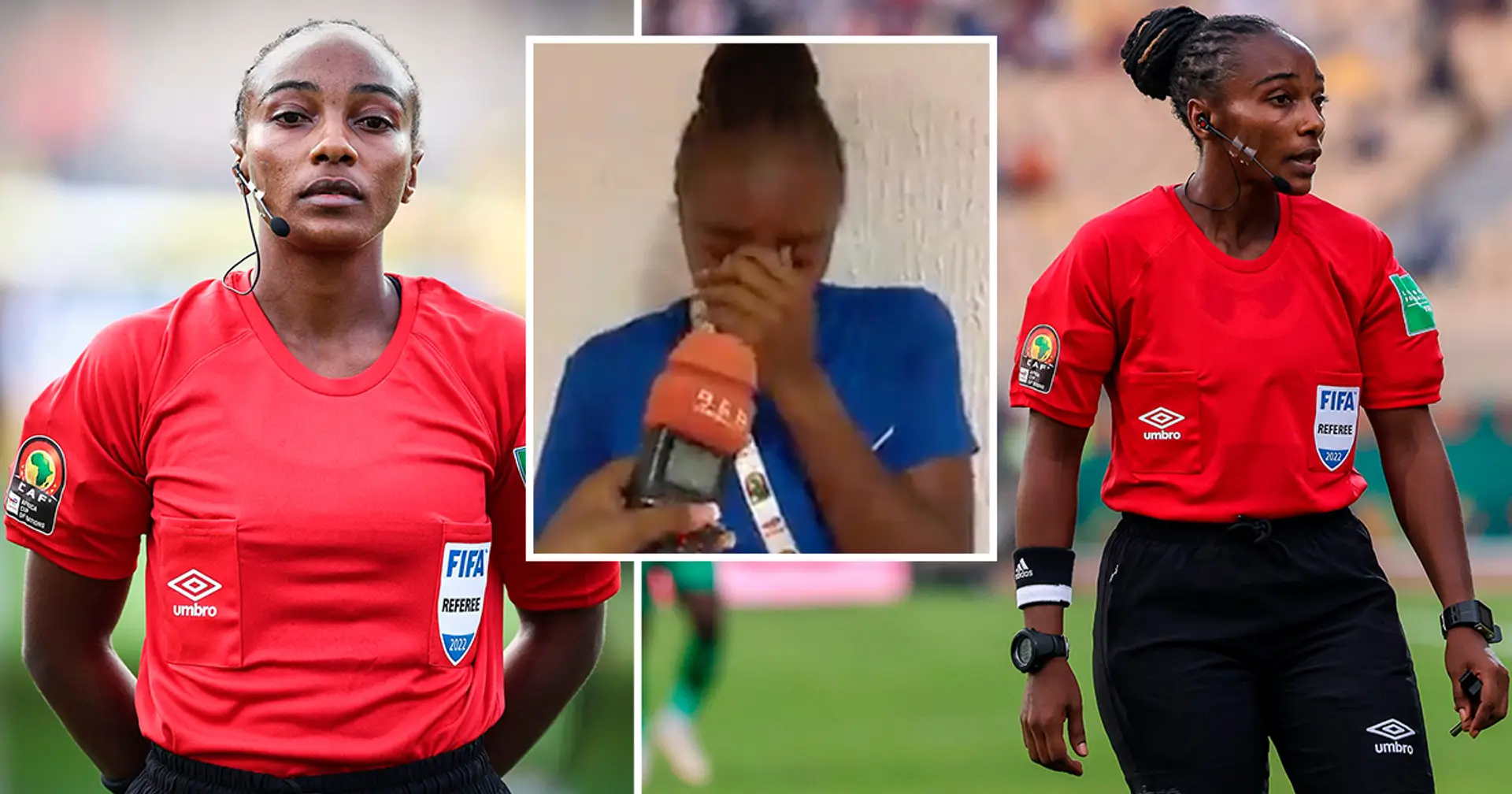 L'arbitre rwandaise Salima Mukansanga fond en larmes alors qu'elle devient la première femme à arbitrer un match de la CAN