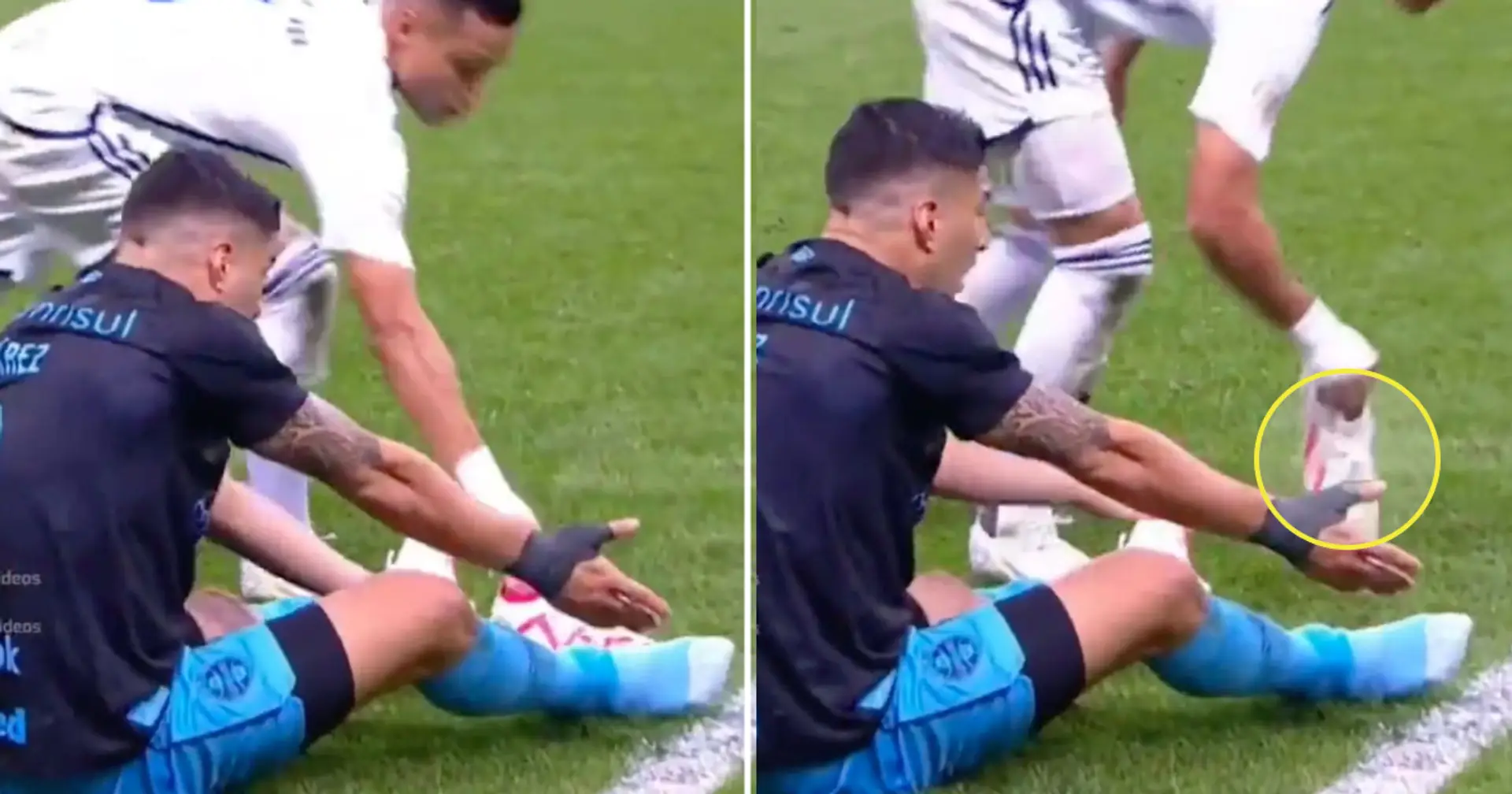 Luis Suarez est parti pieds nus alors que son rival lui a chippé sa chaussure, la réaction d'un joueur filmée