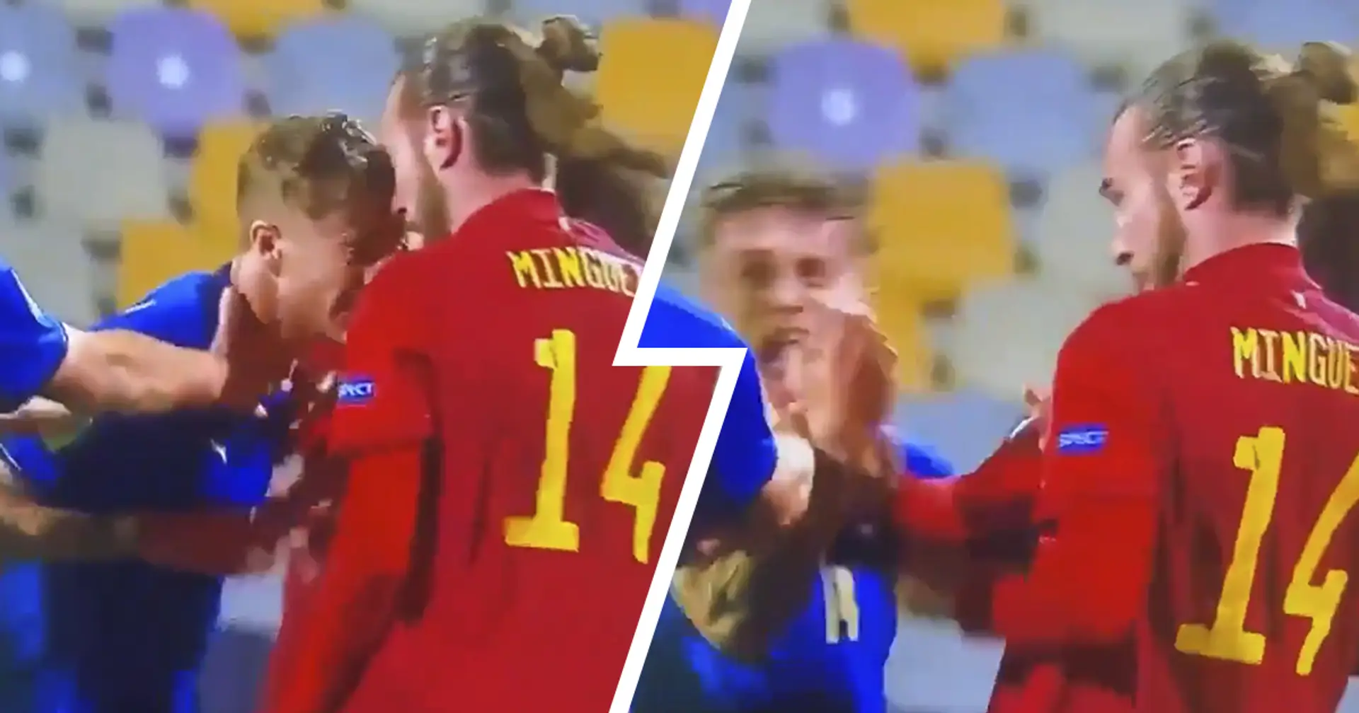Total disgrace: What Mingueza's red card vs Italy looked like