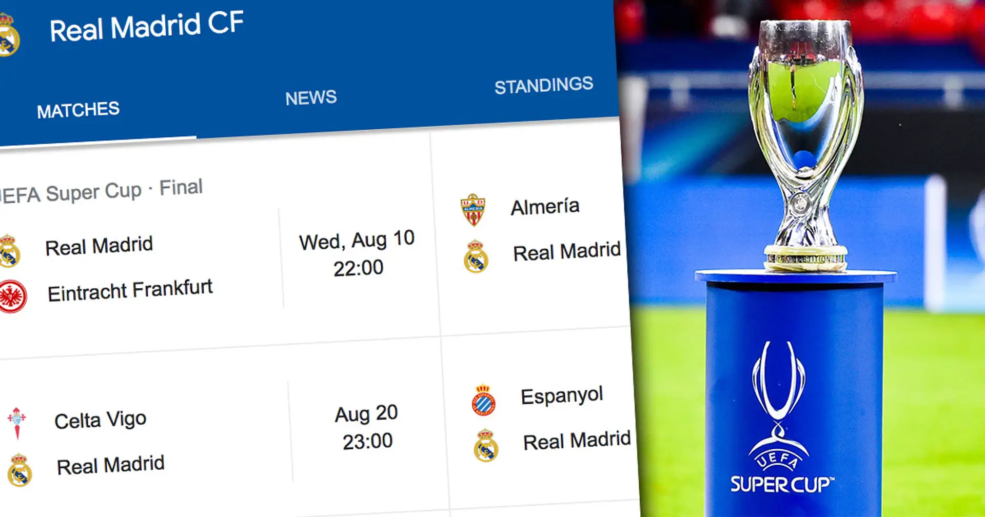 UEFA Super Cup coming up: Real Madrid's next 5 fixtures