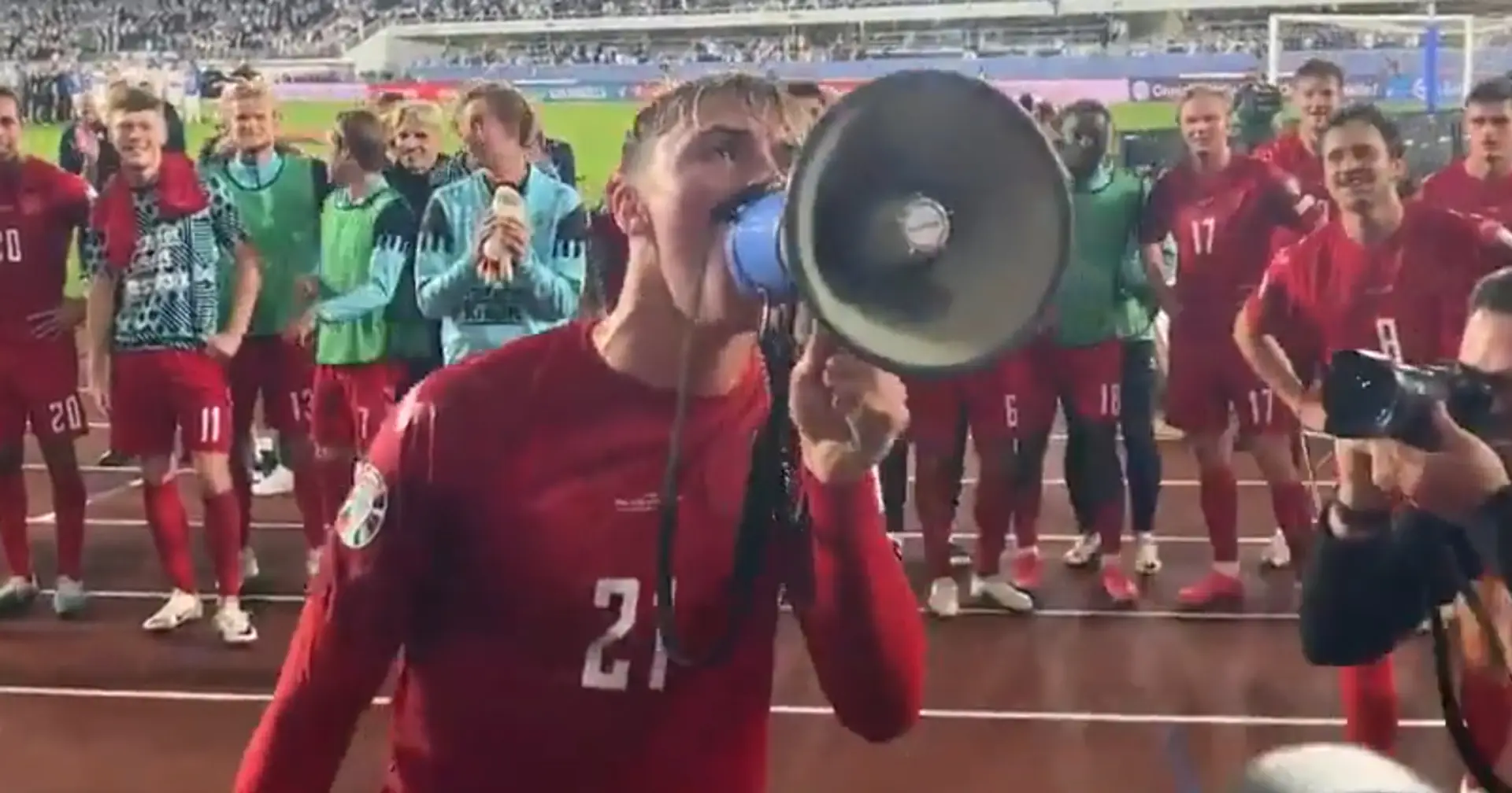 'We are going to the ******* Euros!': Hojlund rallies Denmark fans in the stadium after Finland