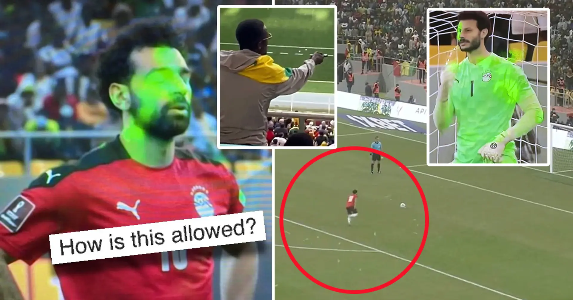 Salah e i giocatori dell'Egitto accecati dai laser dei tifosi senegalesi durante la serie dei calci di rigore decisivi