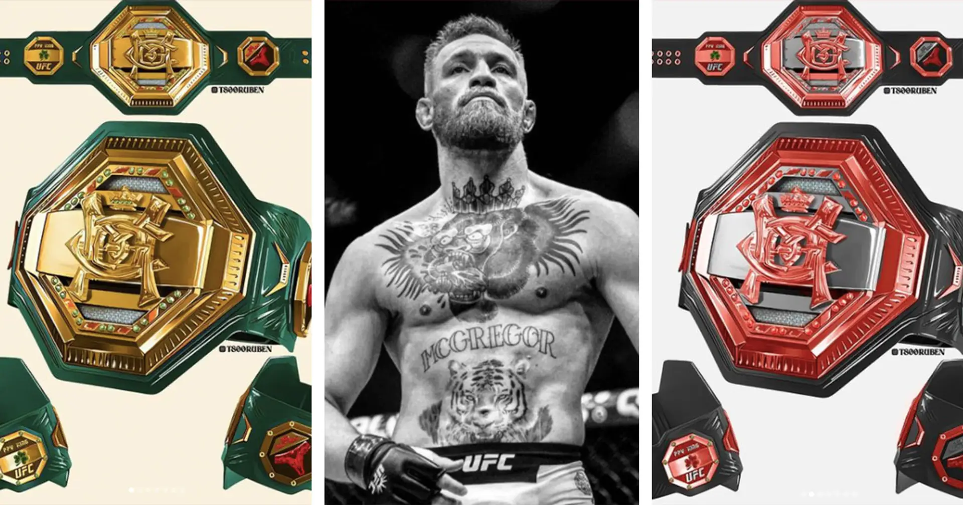 Gold, green and ruby: McGregor presents personal belt for Poirier trilogy
