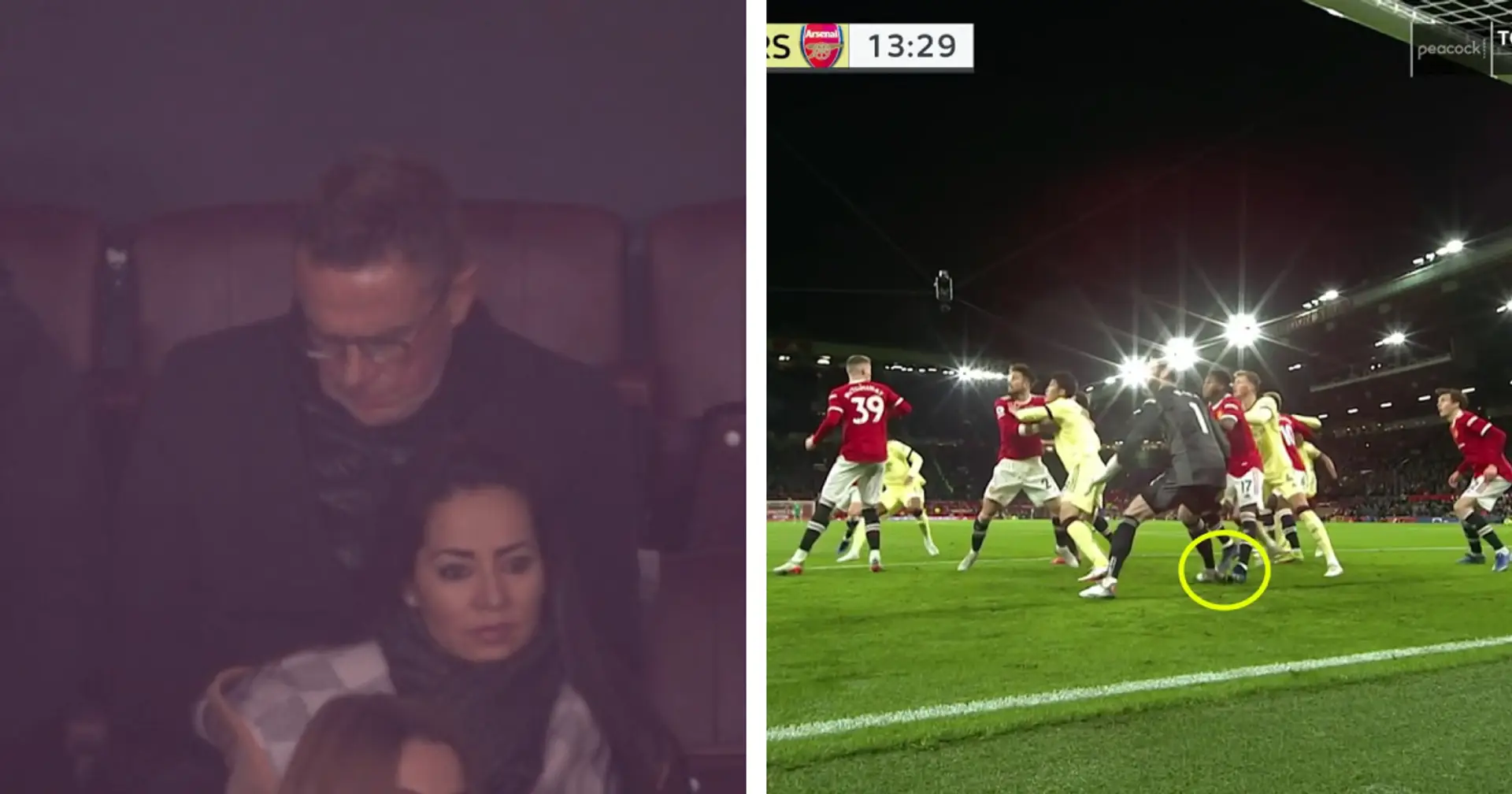Ralf Rangnick's reaction to Arsenal's opener spotted as De Gea goes down after contact with Fred