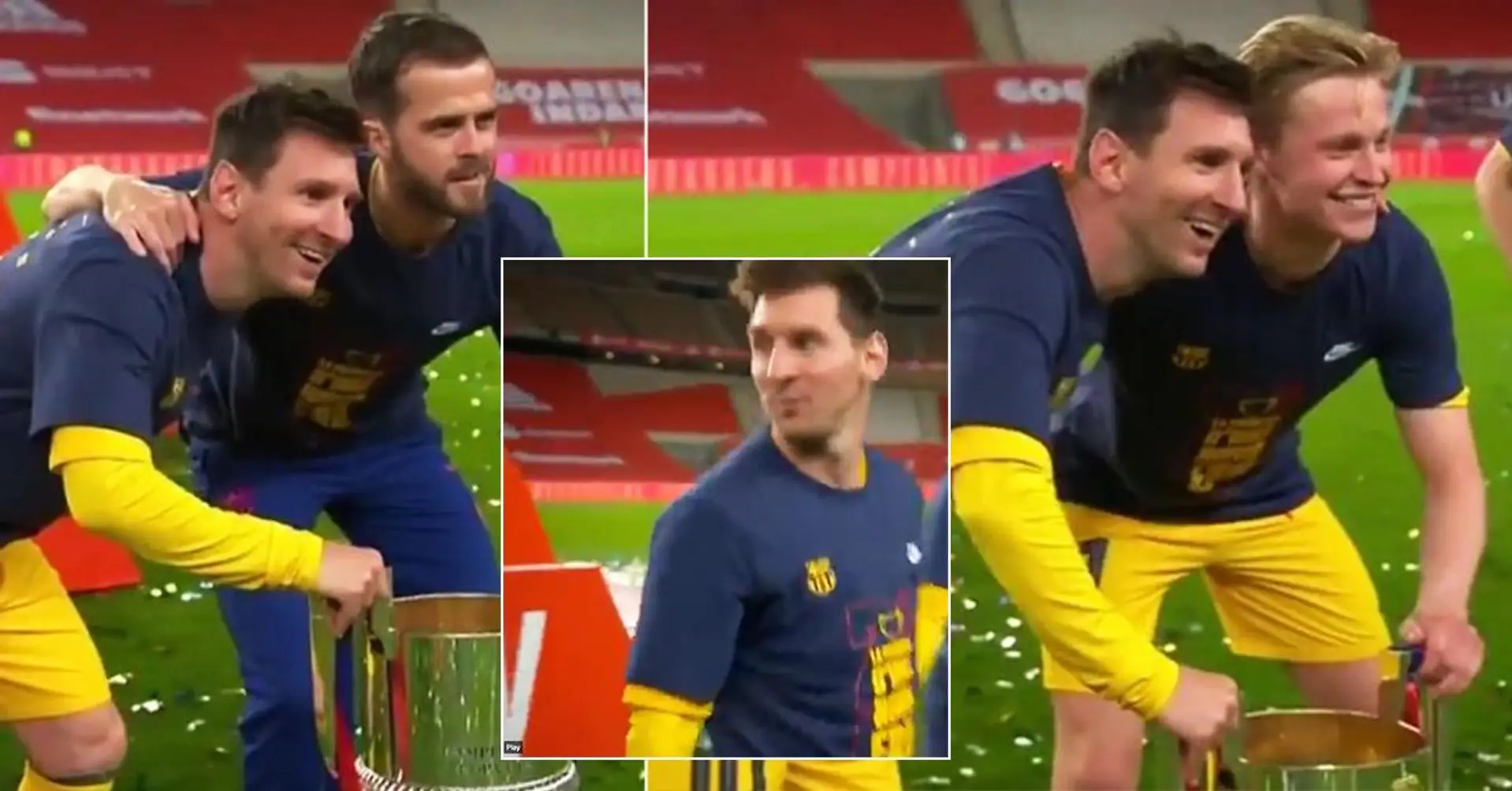 Los jugadores del Barça desfilaron para posar junto a Leo Messi y la Copa del Rey