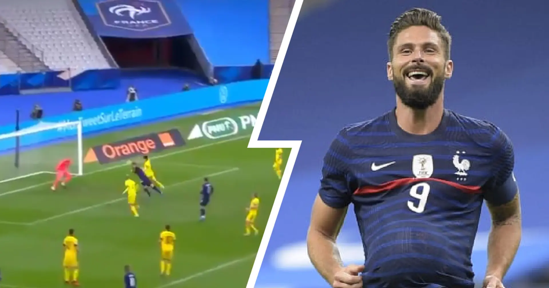 Olivier Giroud scores for France with a powerful header