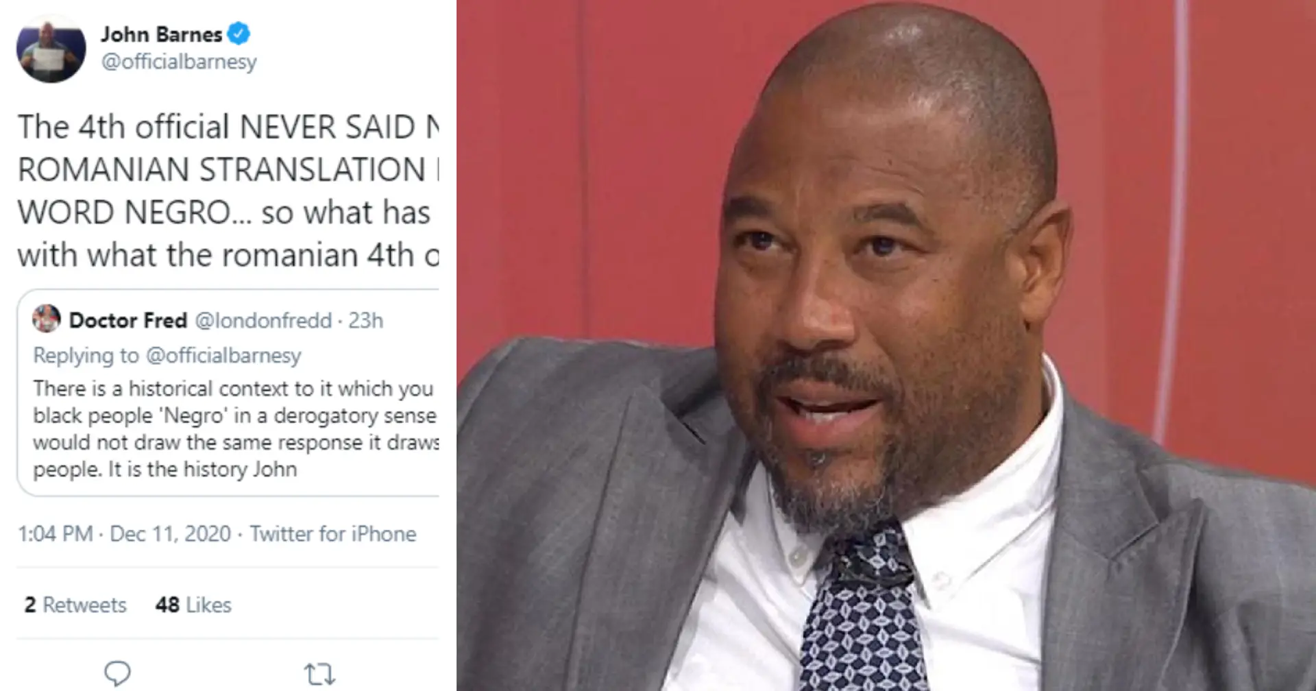 'There're Romanians whose last name's negru': John Barnes defends Romanian ref further in heated Twitter debate