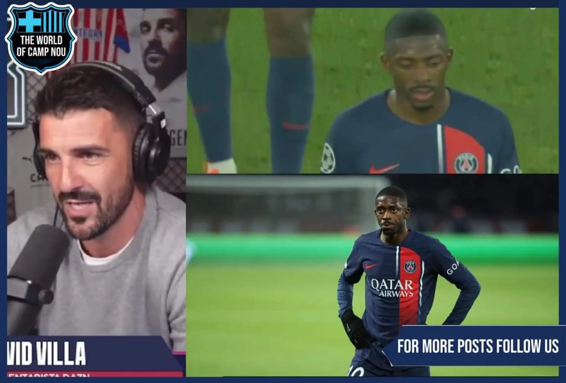 The legend David Villa in a live broadcast with Gerard Romero mocking Dembélé 🎙🚨:  Scoring 2 goals