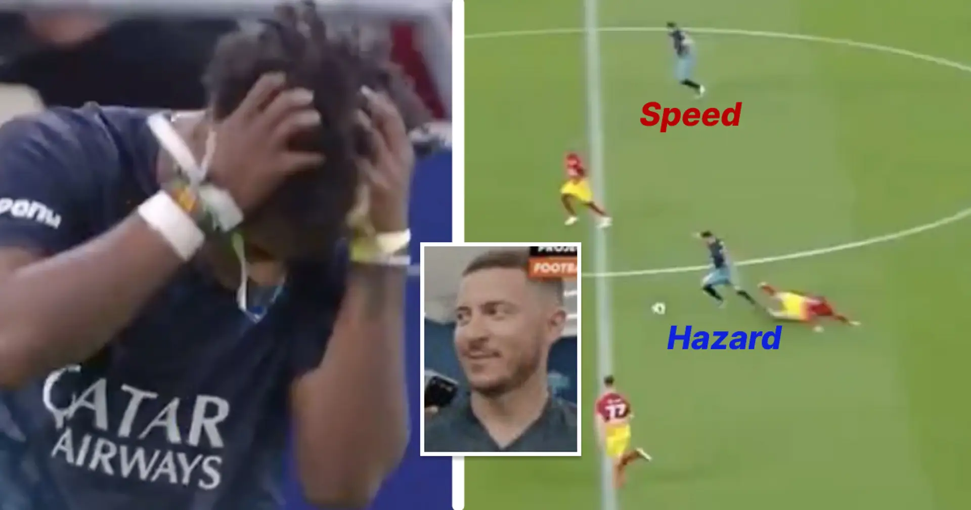 Eden Hazard dépose le ballon sur un plateau après une superbe action lors d'un match de charité – seulement pour que Speed le gâche