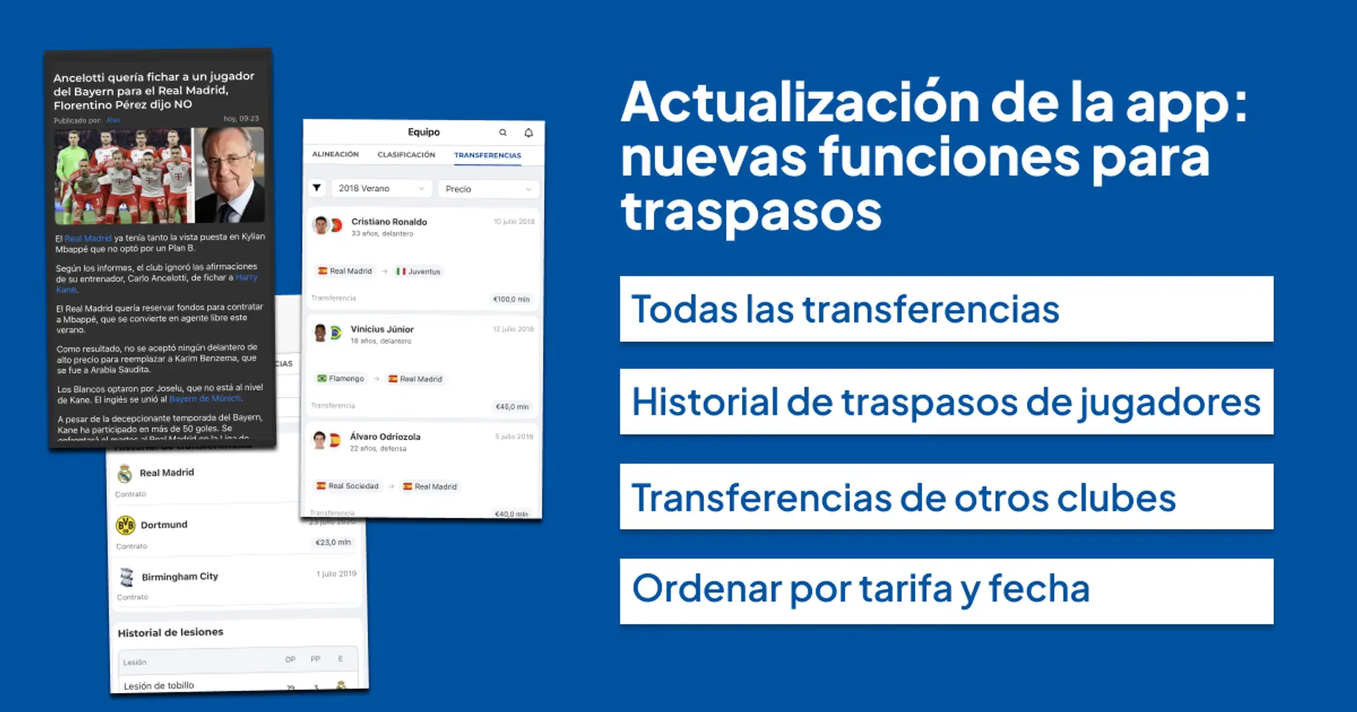 Encuentra todas las transferencias que el Madrid haya realizado en un solo lugar en la app ACTUALIZADA Real Live - ya disponible para Android, muy pronto para iOS