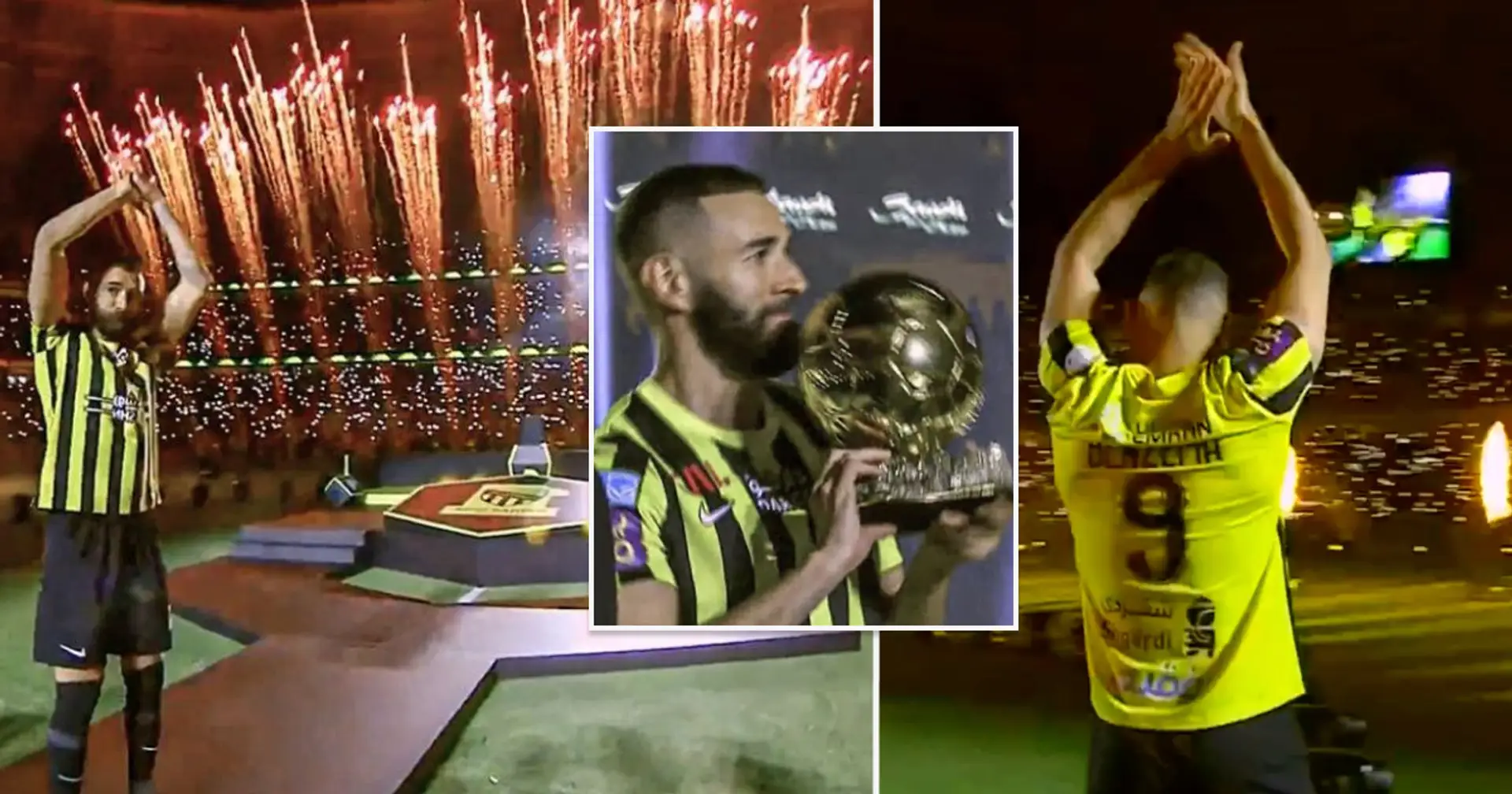 Benzema muestra su Balón de Oro al estadio lleno de Al-Ittihad, recibe una loca bienvenida de los fanáticos saudíes