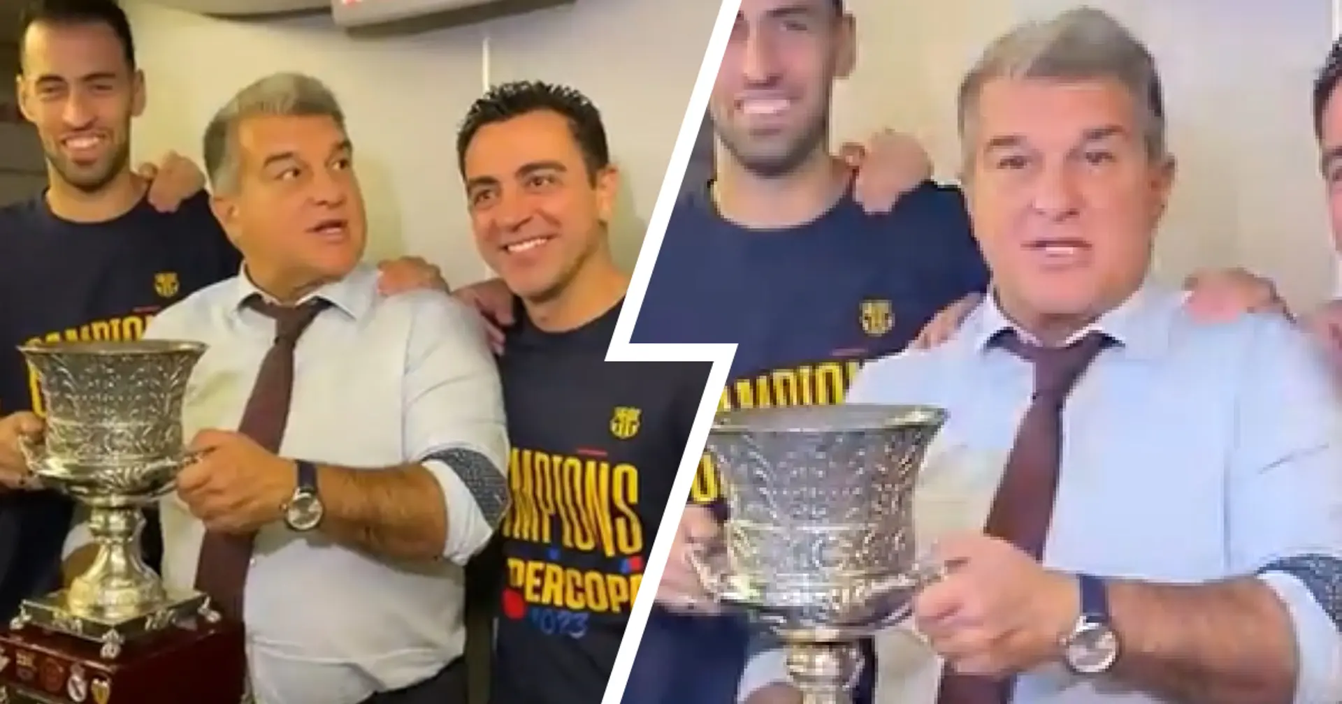 Laporta celebrates Supercopa victory with 4 Barca captains and Xavi -- spotted