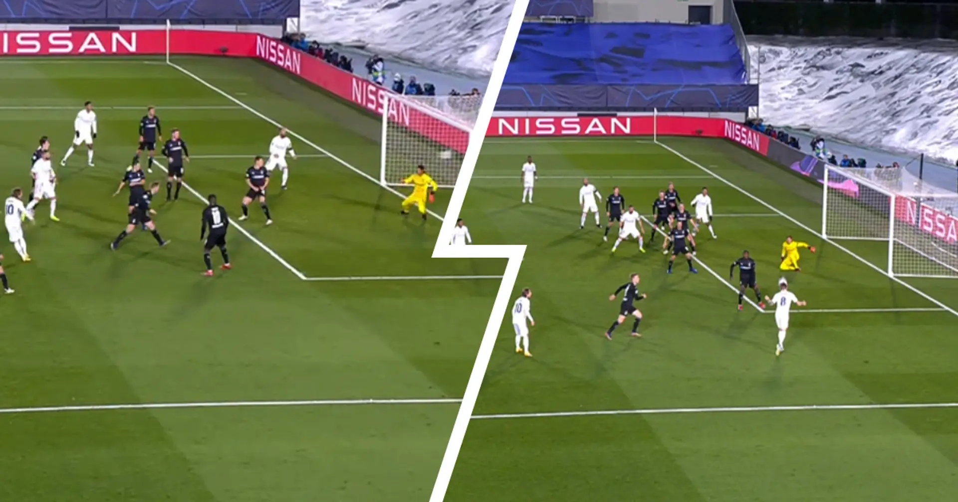Bien anulado el gol de Modric por fuera de juego de Varane: los blancos se van 2-0 al descanso