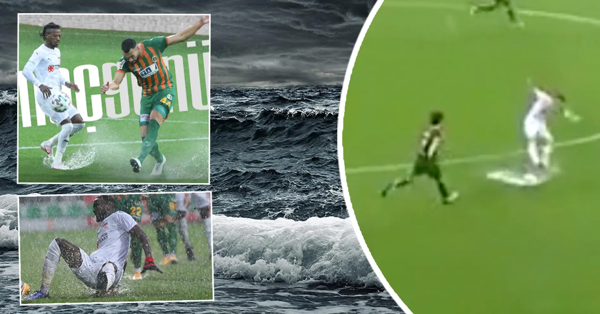 'That's how you deal with natural disasters!': Turkish league players literally drown on the pitch but keep fighting like lions