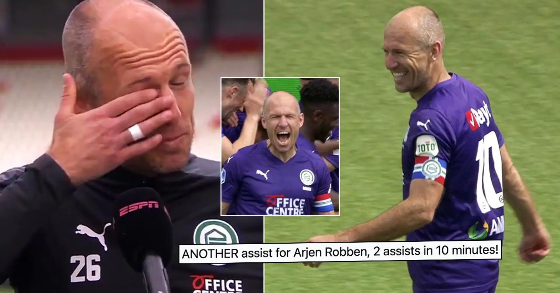 Arjen Robben pleure devant les caméras après son retour sur un terrain de football et avoir été interrogé sur l'Euro 2021